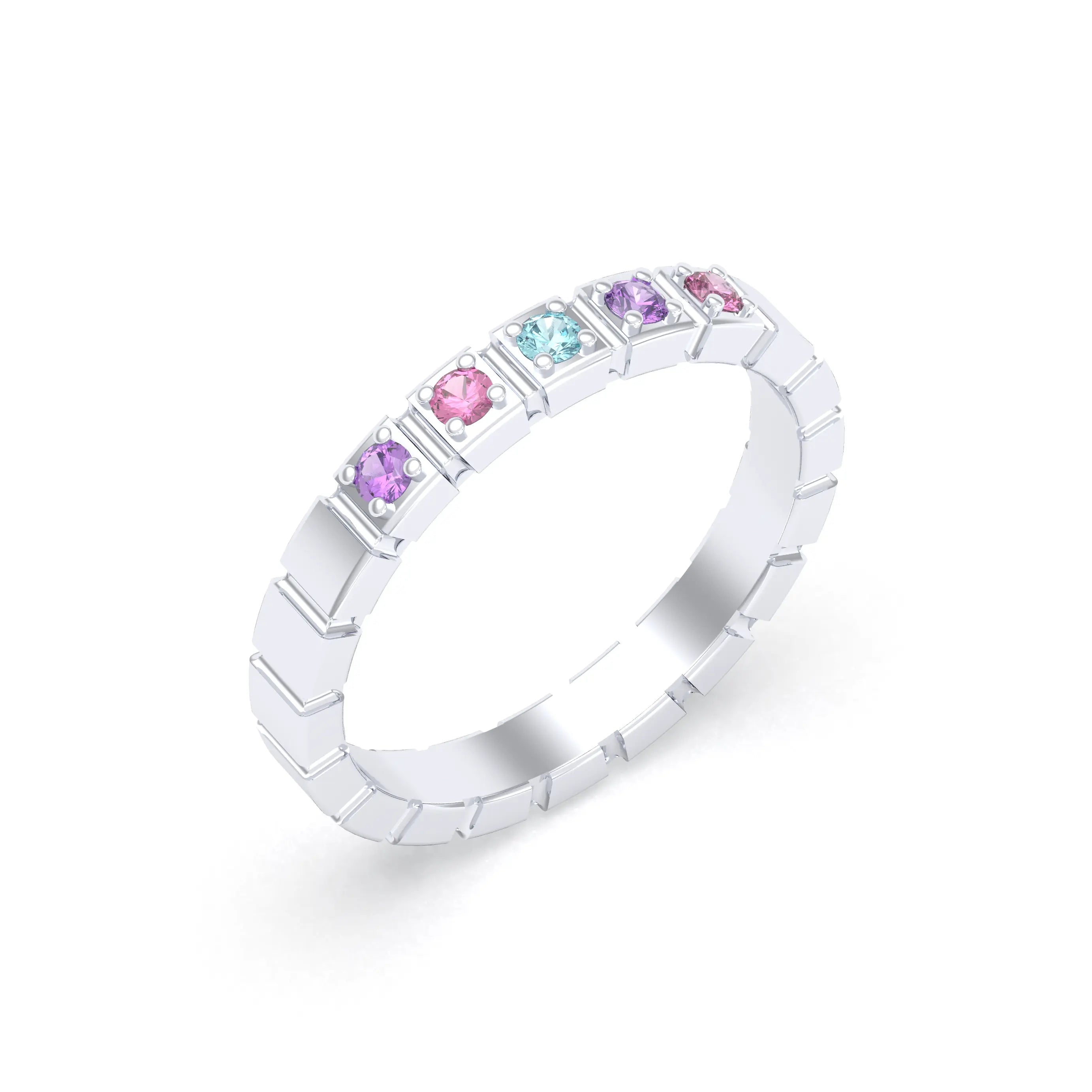 Bague New York en argent 950, joaillerie personnalisable à 5 pierres Améthystes - Topazes - Rhodolites