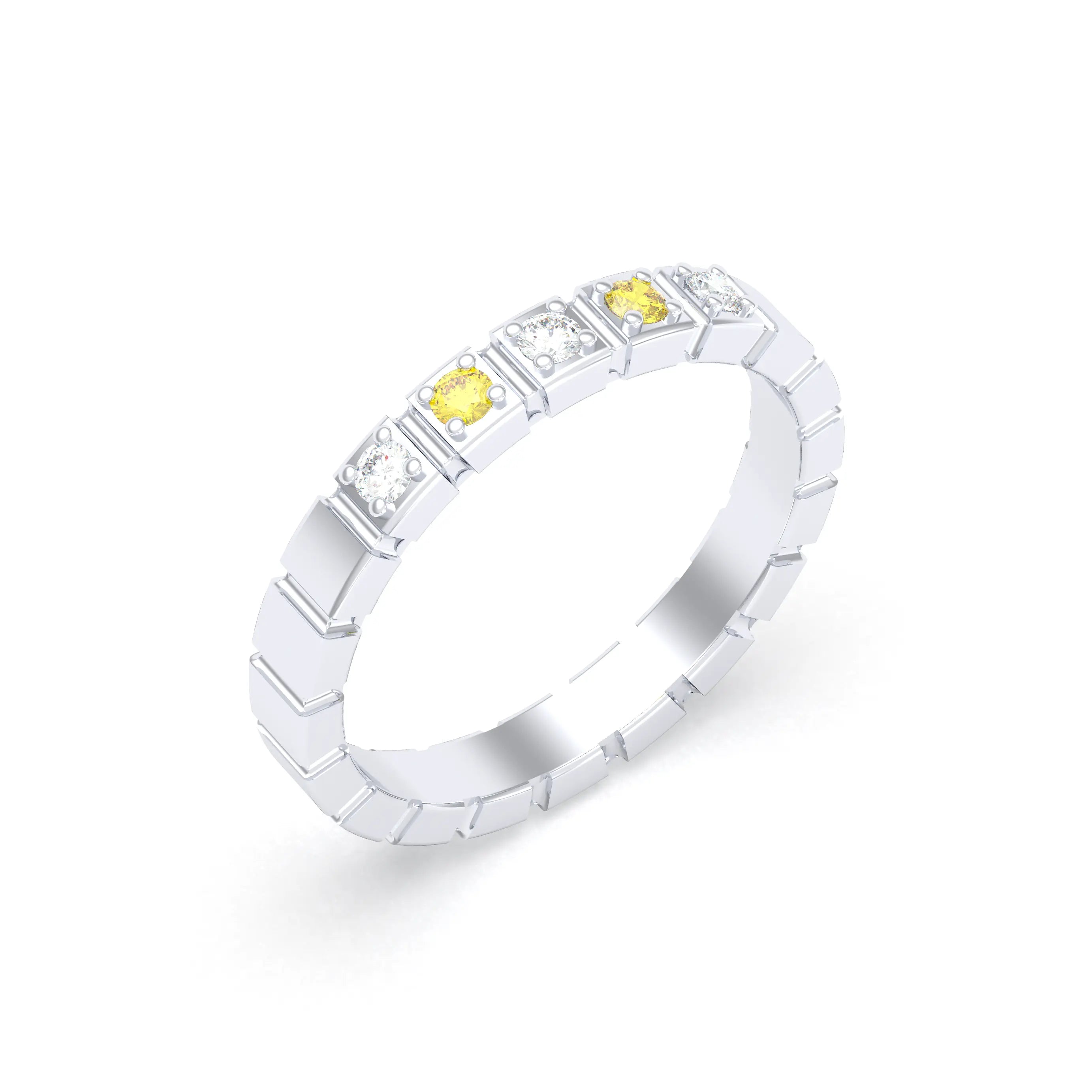 Bague New York en or blanc 18 carats, joaillerie personnalisable à 5 pierres Diamant - Diamant jaune