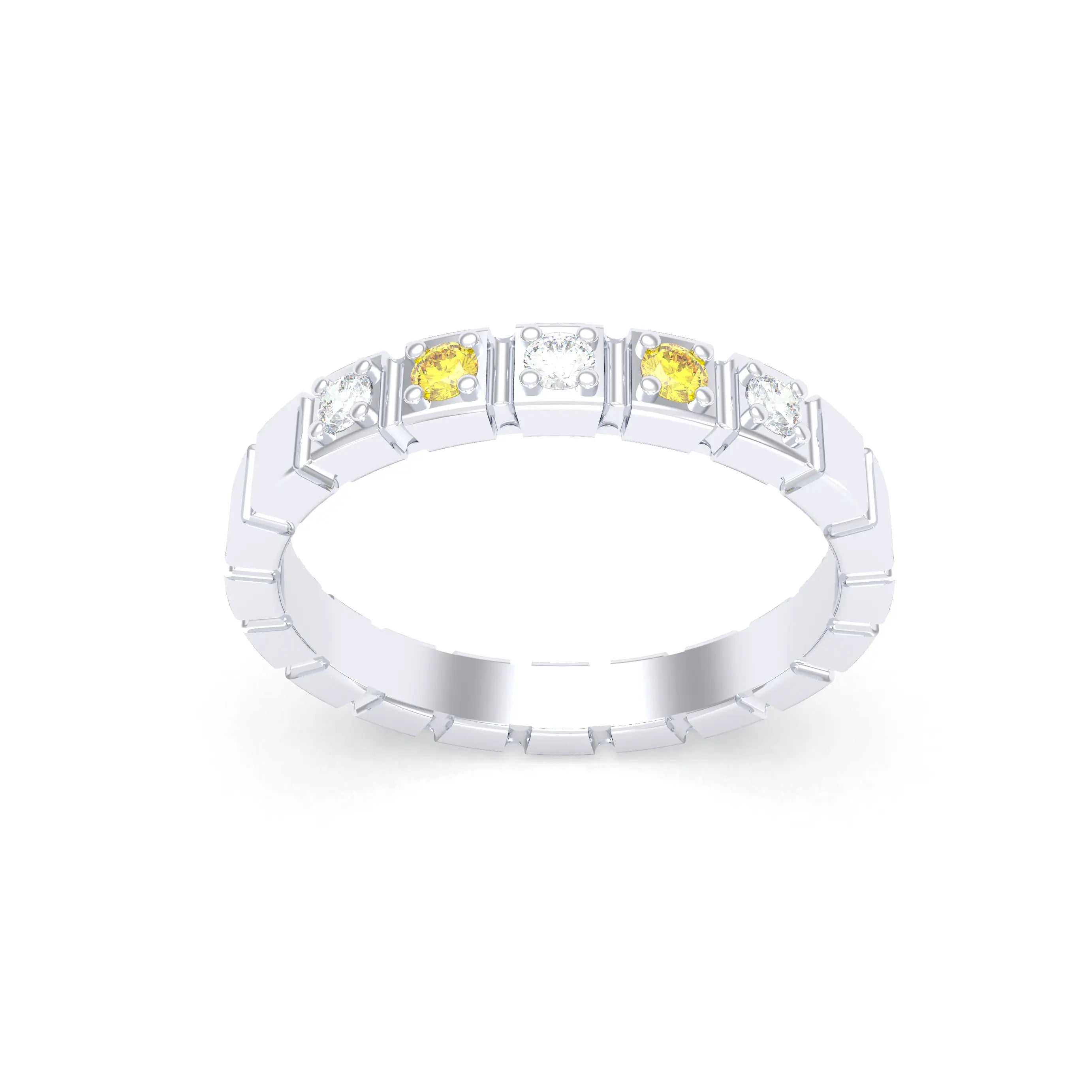 Bague New York en or blanc 18 carats, joaillerie personnalisable à 5 pierres