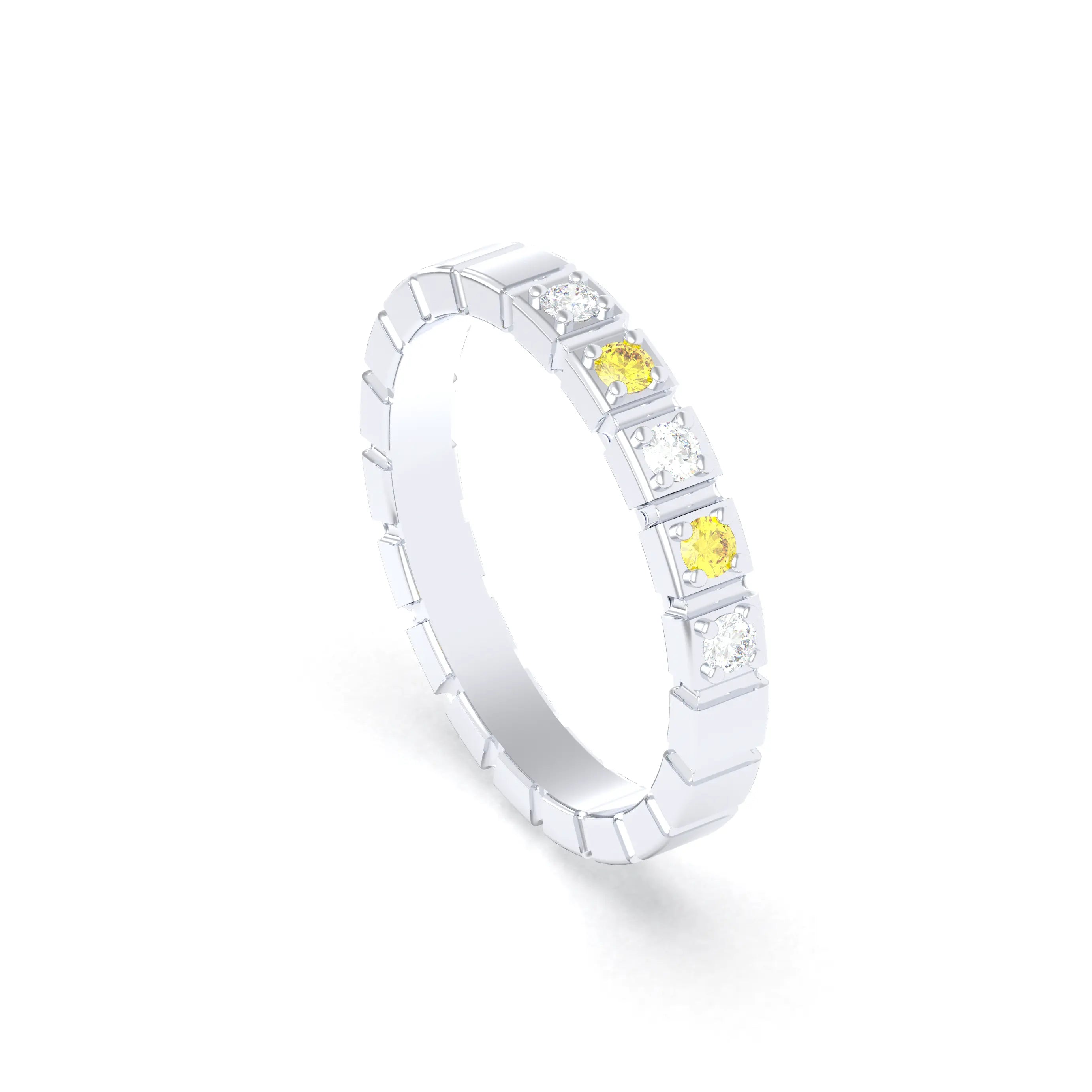 Bague New York en or blanc 18 carats, joaillerie personnalisable à 5 pierres