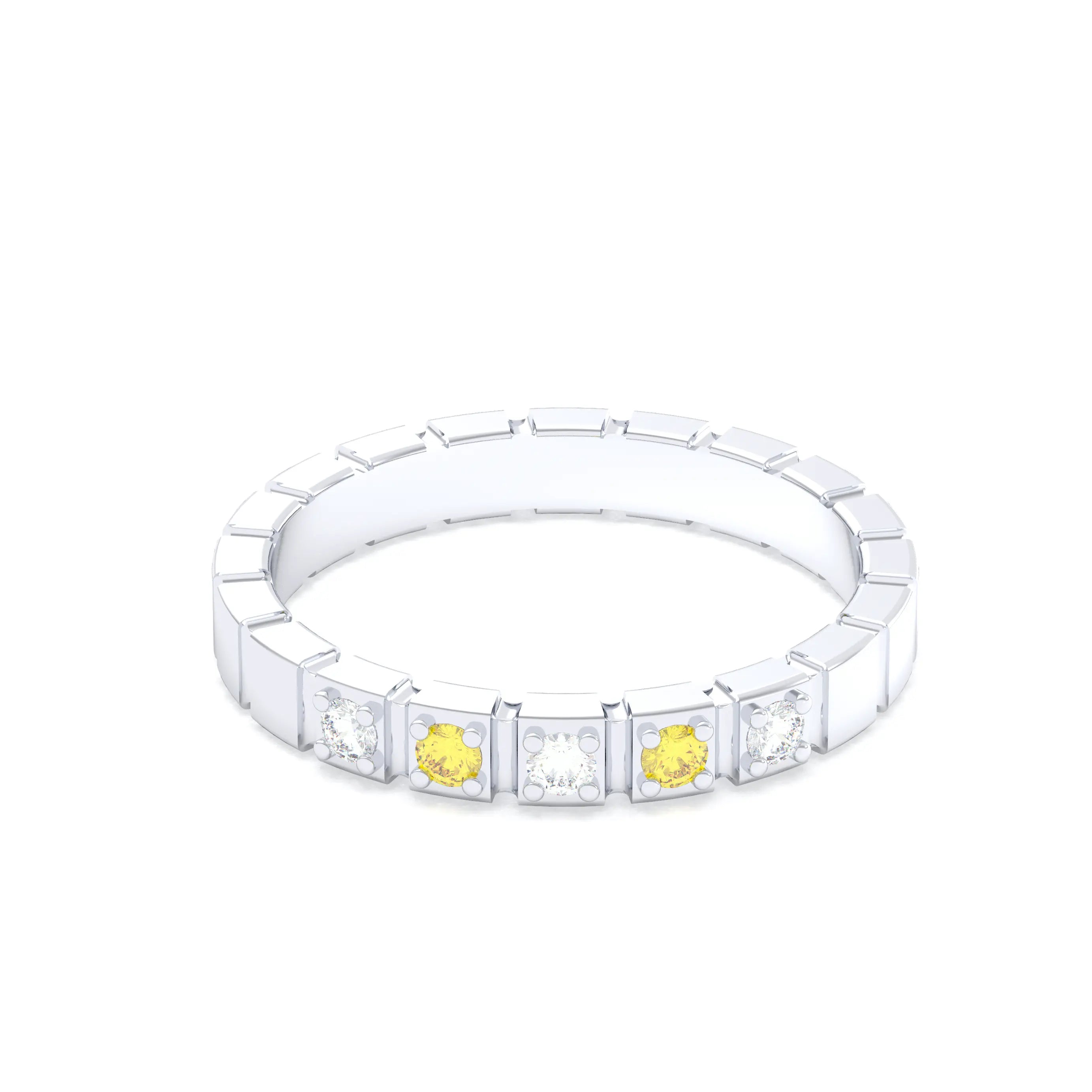 Bague New York en or blanc 18 carats, joaillerie personnalisable à 5 pierres