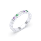 Bague New York en or blanc 18 carats, joaillerie personnalisable à 5 pierres Diamant - Émeraude - Saphir violet