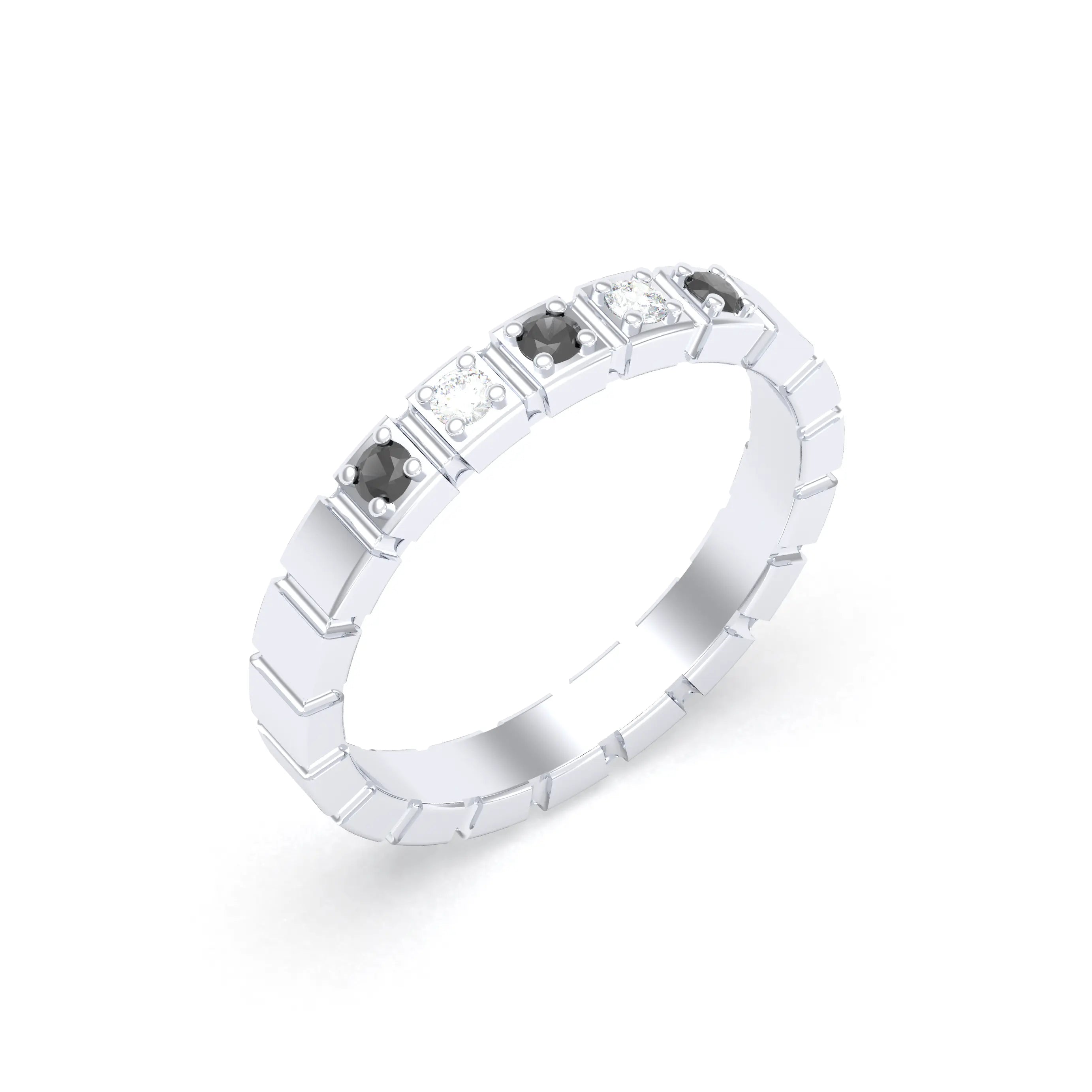 Bague New York en or blanc 18 carats, joaillerie personnalisable à 5 pierres Diamant - Diamant noir