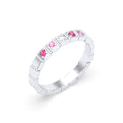 Bague New York en or blanc 18 carats, joaillerie personnalisable à 5 pierres Diamant - Rubis - Saphir rose
