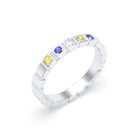 Bague New York en or blanc 18 carats, joaillerie personnalisable à 5 pierres Diamant - Saphir jaune - Saphir bleu