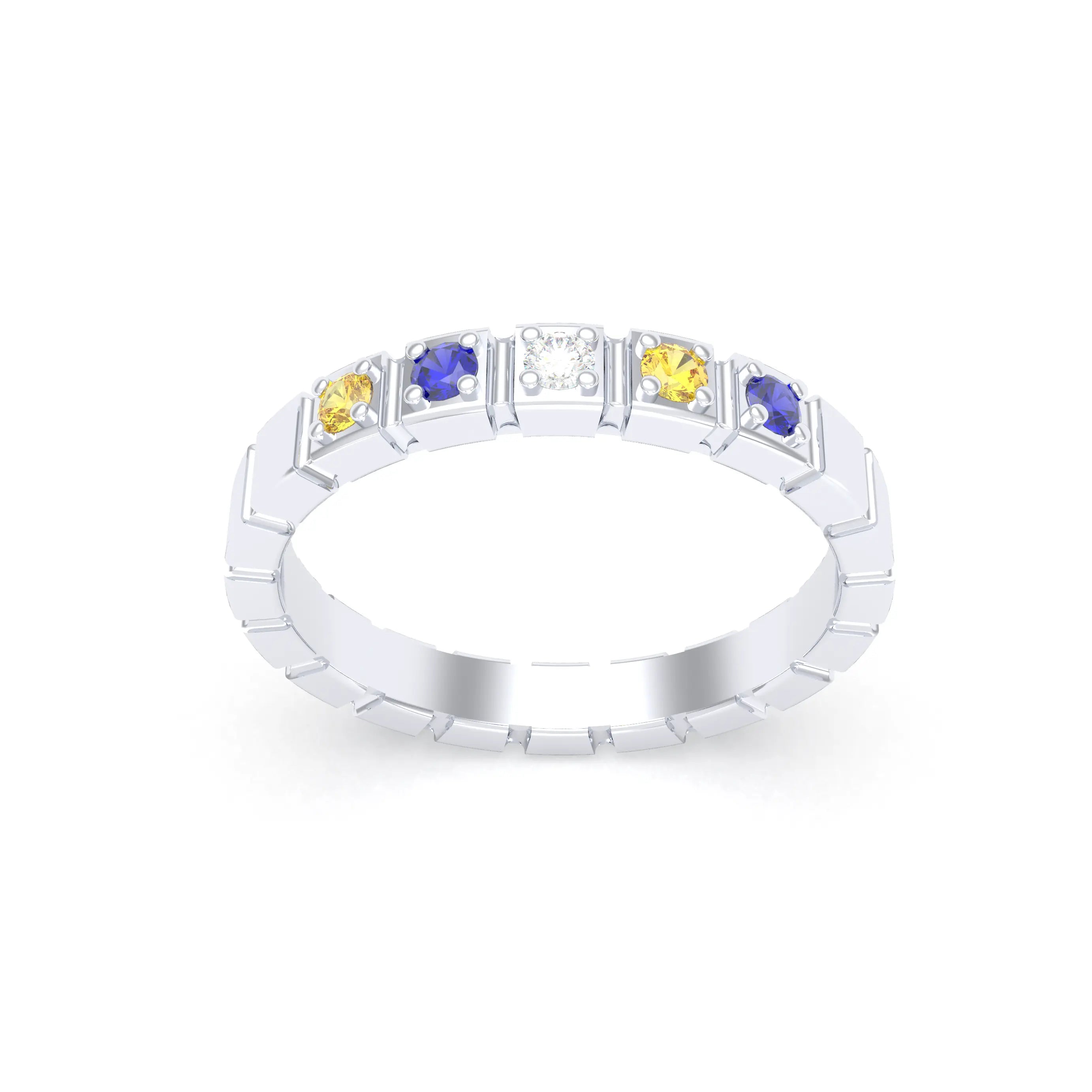 Bague New York en or blanc 18 carats, joaillerie personnalisable à 5 pierres