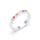 Bague New York en or blanc 18 carats, joaillerie personnalisable à 5 pierres Diamant - Saphir orange - Saphir rouge