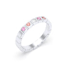 Bague New York en or blanc 18 carats, joaillerie personnalisable à 5 pierres Diamant - Saphir pêche - Saphir rose