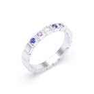 Bague New York en or blanc 18 carats, joaillerie personnalisable à 5 pierres Diamant - Saphir bleu - Saphir violet