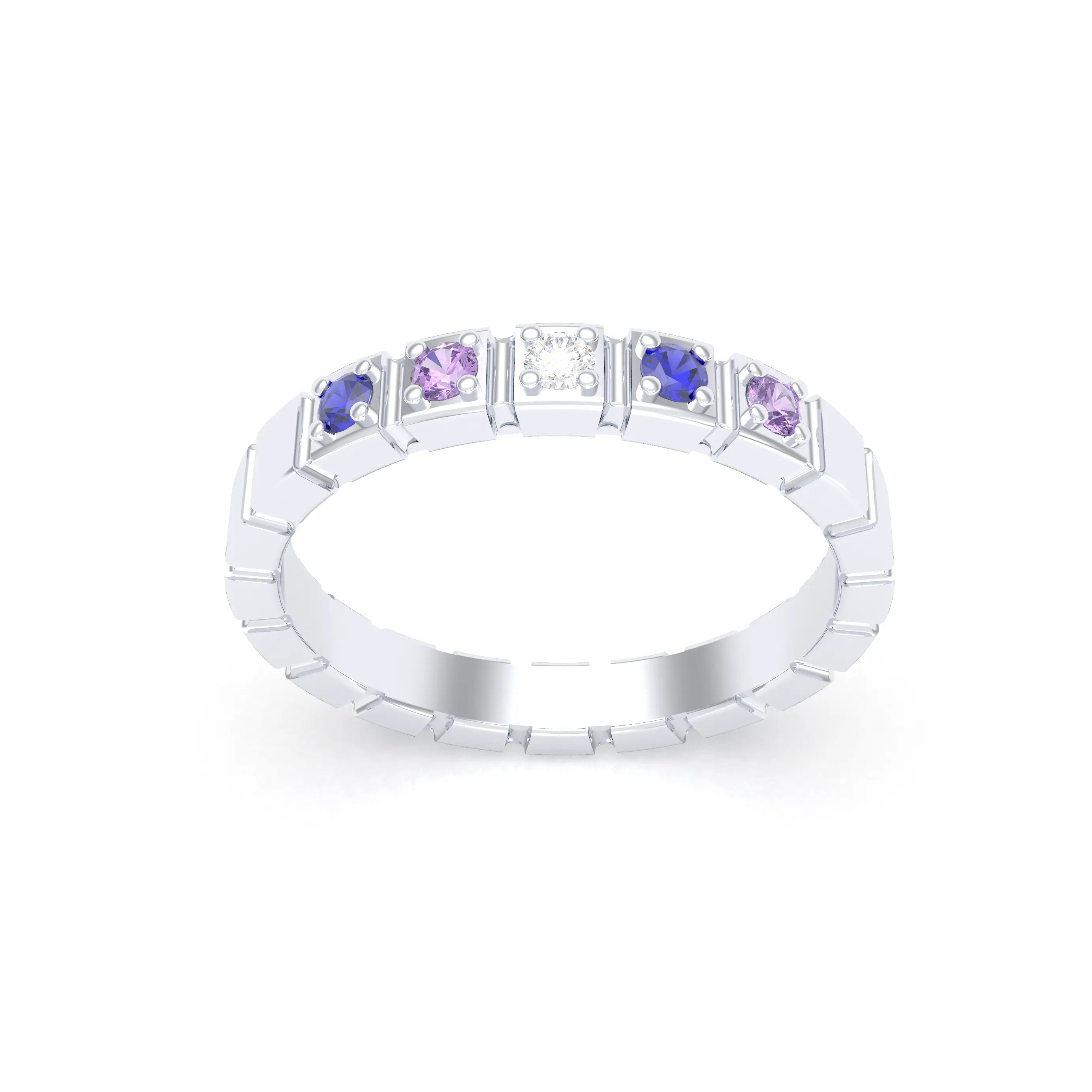 Bague New York en or blanc 18 carats, joaillerie personnalisable à 5 pierres