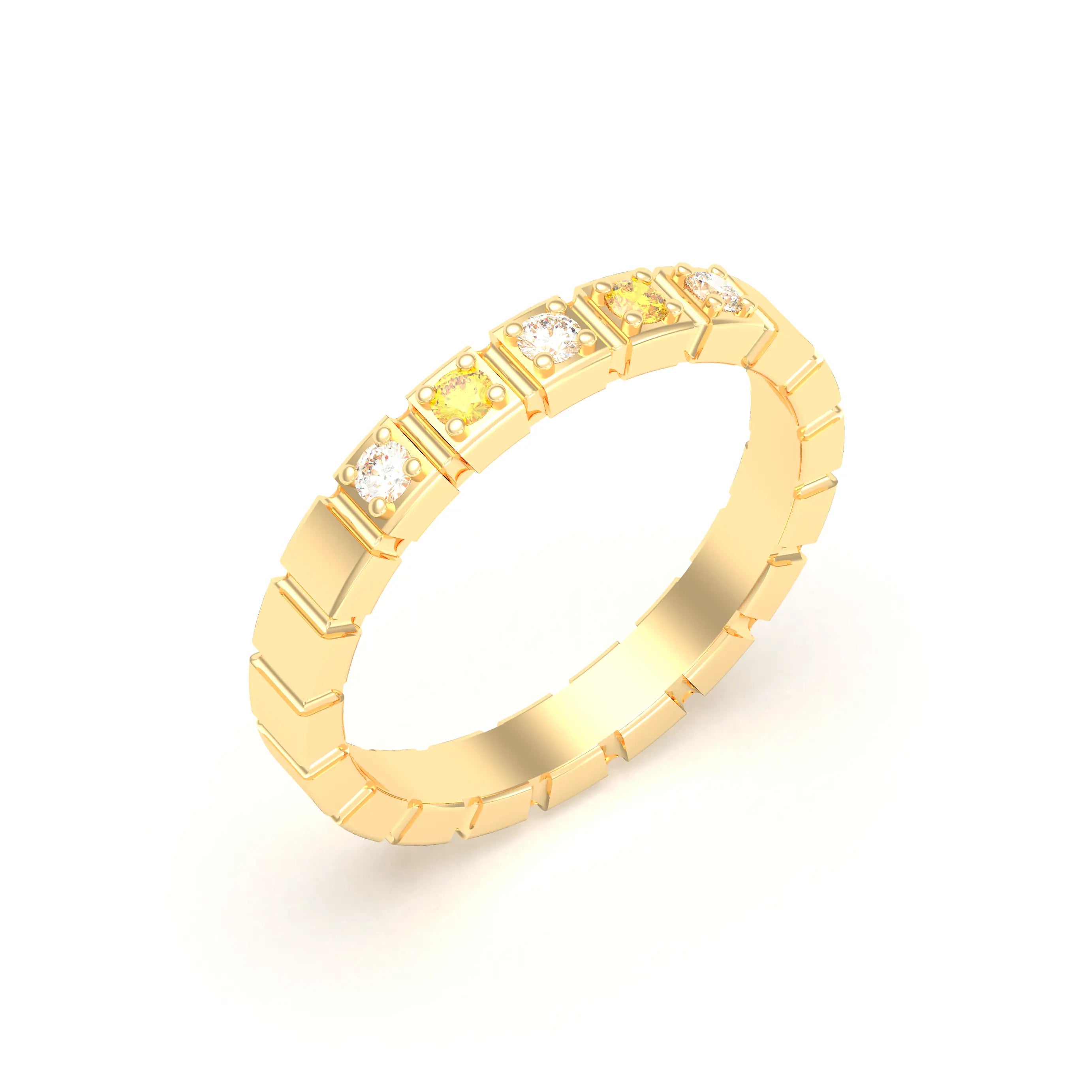 Bague New York en or jaune 18 carats, joaillerie personnalisable à 5 pierres Diamant - Diamant jaune