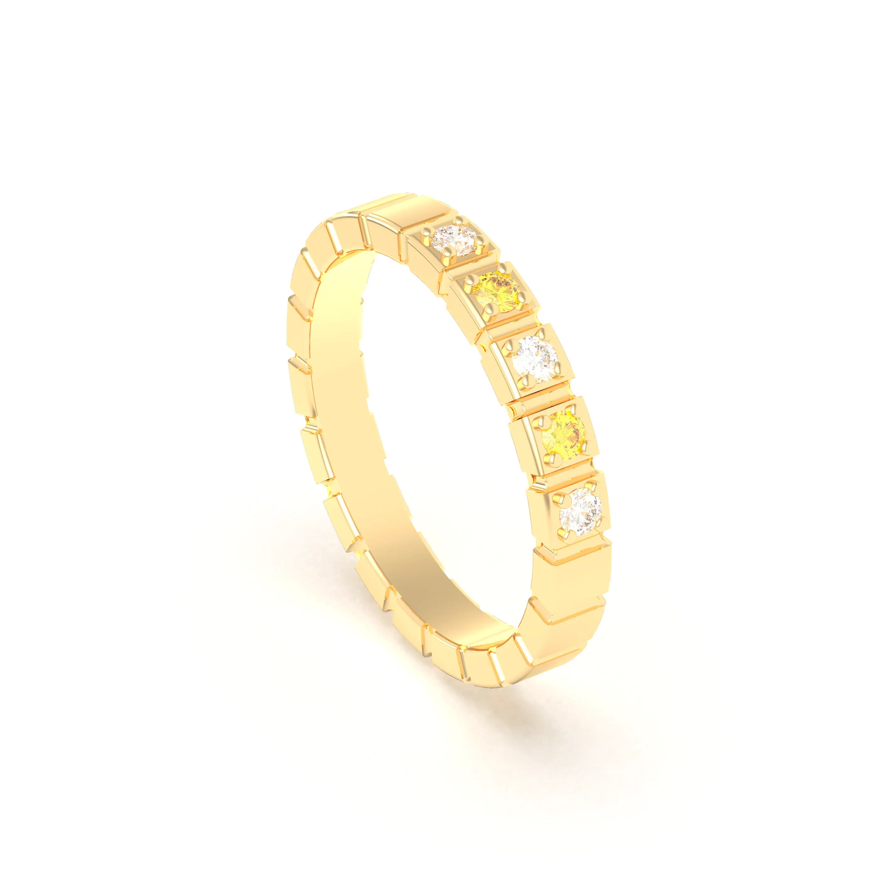 Bague New York en or jaune 18 carats, joaillerie personnalisable à 5 pierres