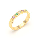 Bague New York en or jaune 18 carats, joaillerie personnalisable à 5 pierres Diamant - Émeraude - Saphir violet