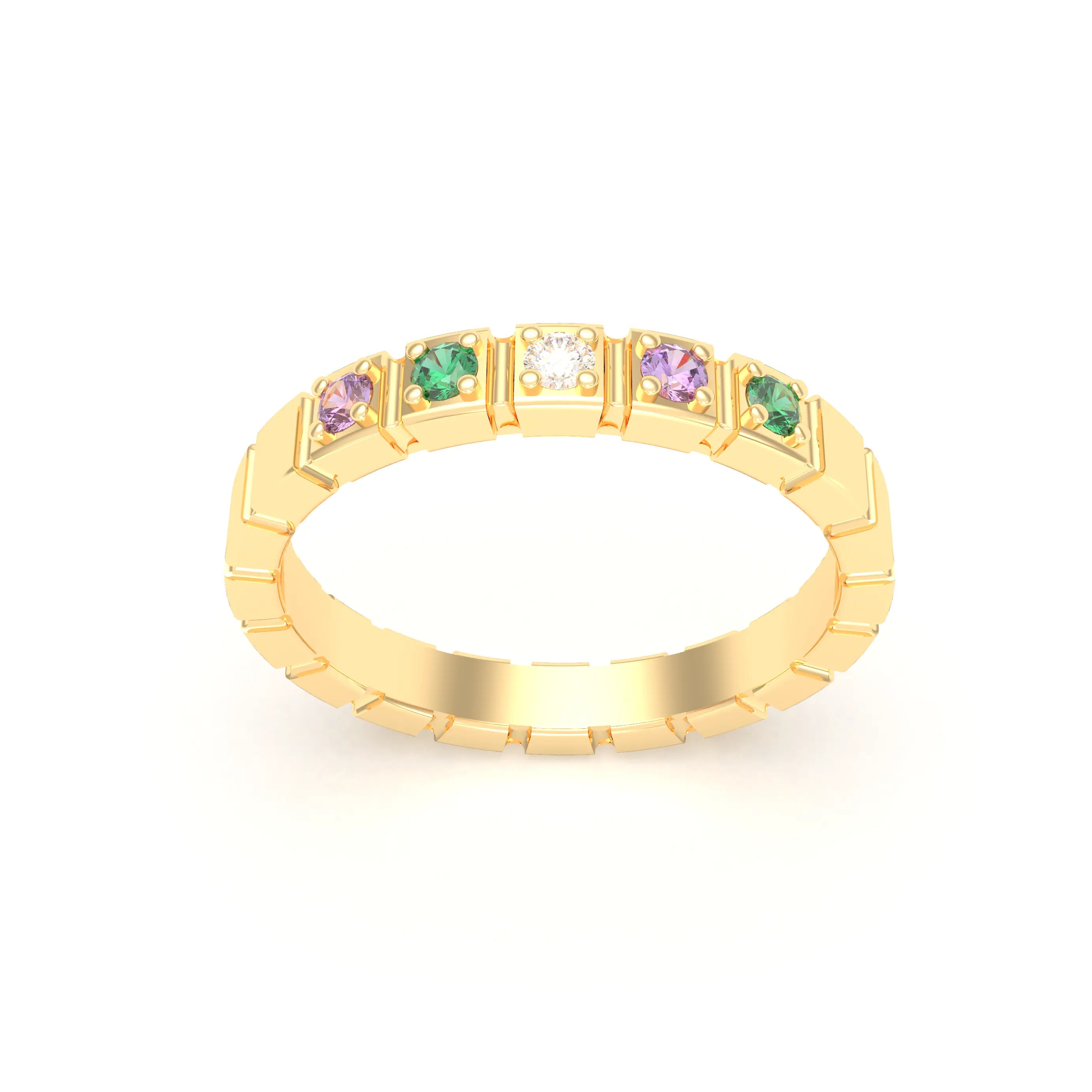 Bague New York en or jaune 18 carats, joaillerie personnalisable à 5 pierres