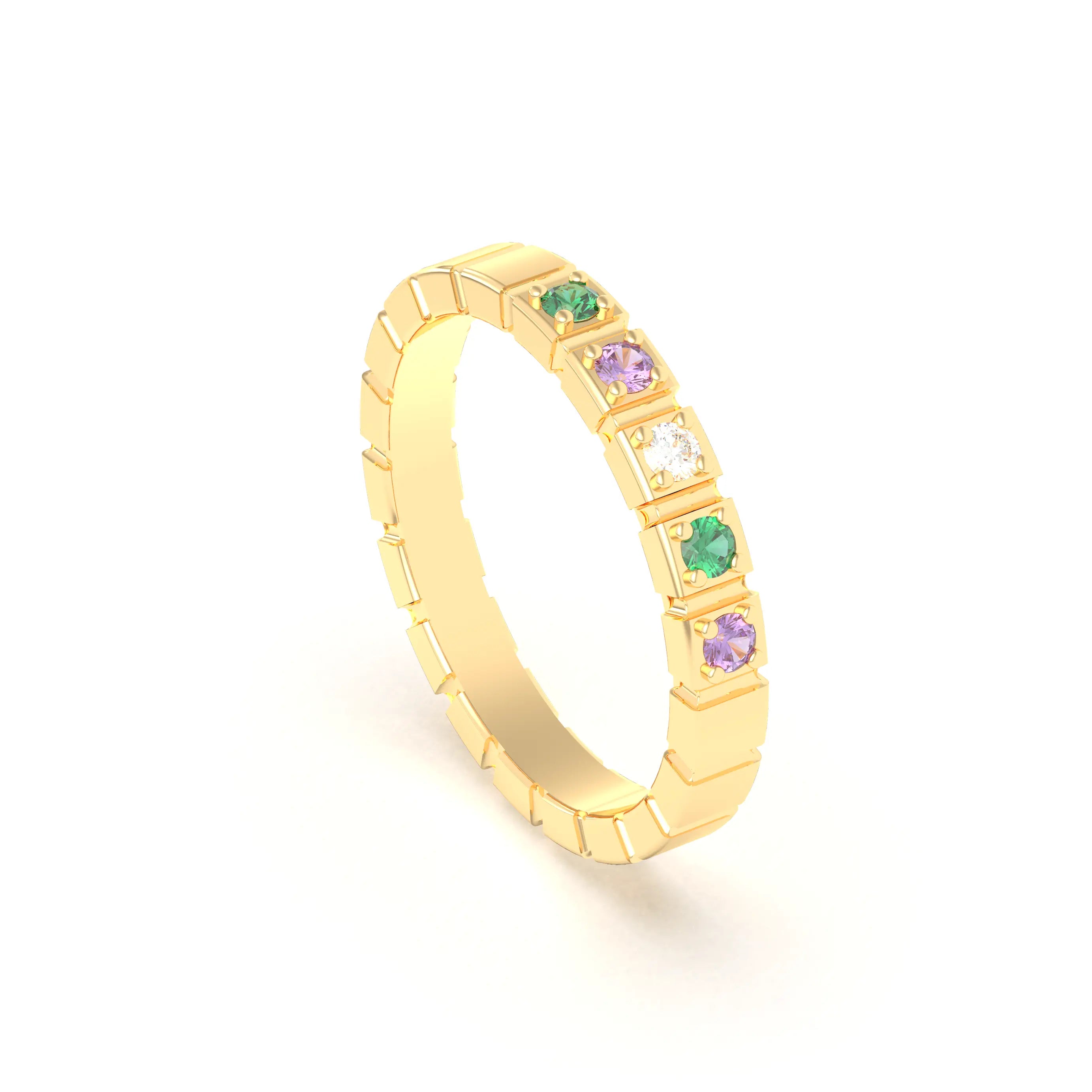 Bague New York en or jaune 18 carats, joaillerie personnalisable à 5 pierres