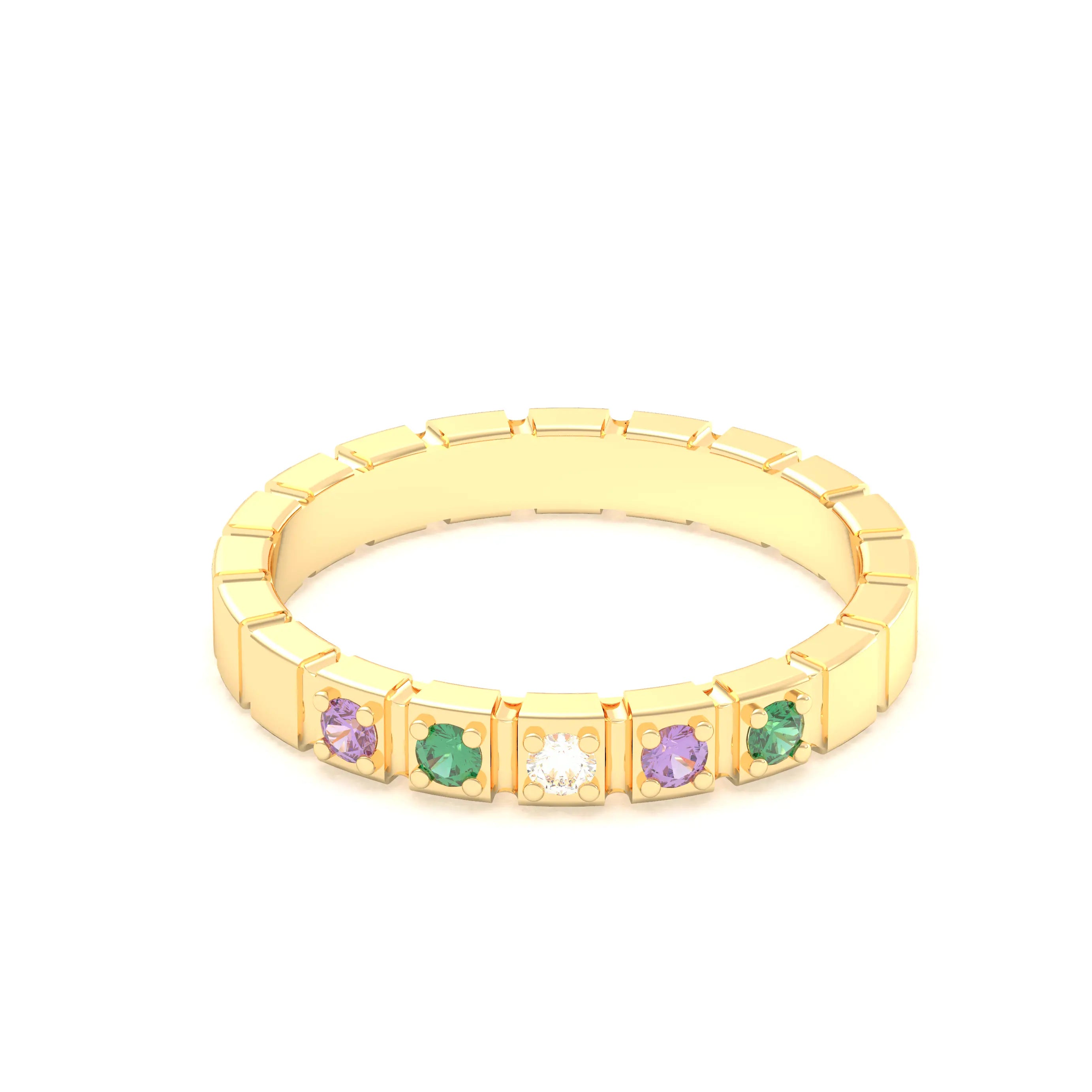 Bague New York en or jaune 18 carats, joaillerie personnalisable à 5 pierres
