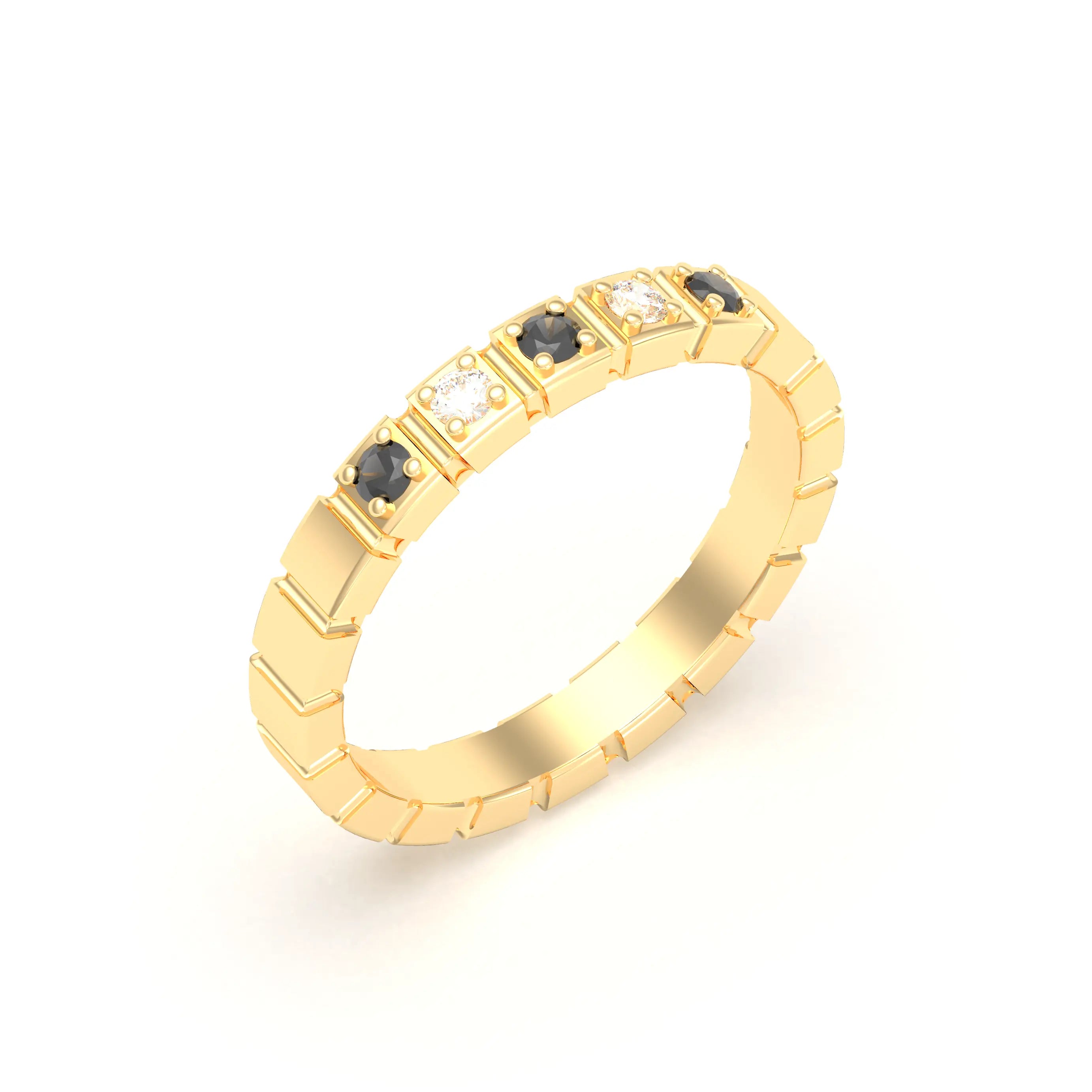 Bague New York en or jaune 18 carats, joaillerie personnalisable à 5 pierres Diamant - Diamant noir