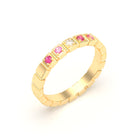 Bague New York en or jaune 18 carats, joaillerie personnalisable à 5 pierres Diamant - Rubis - Saphir rose