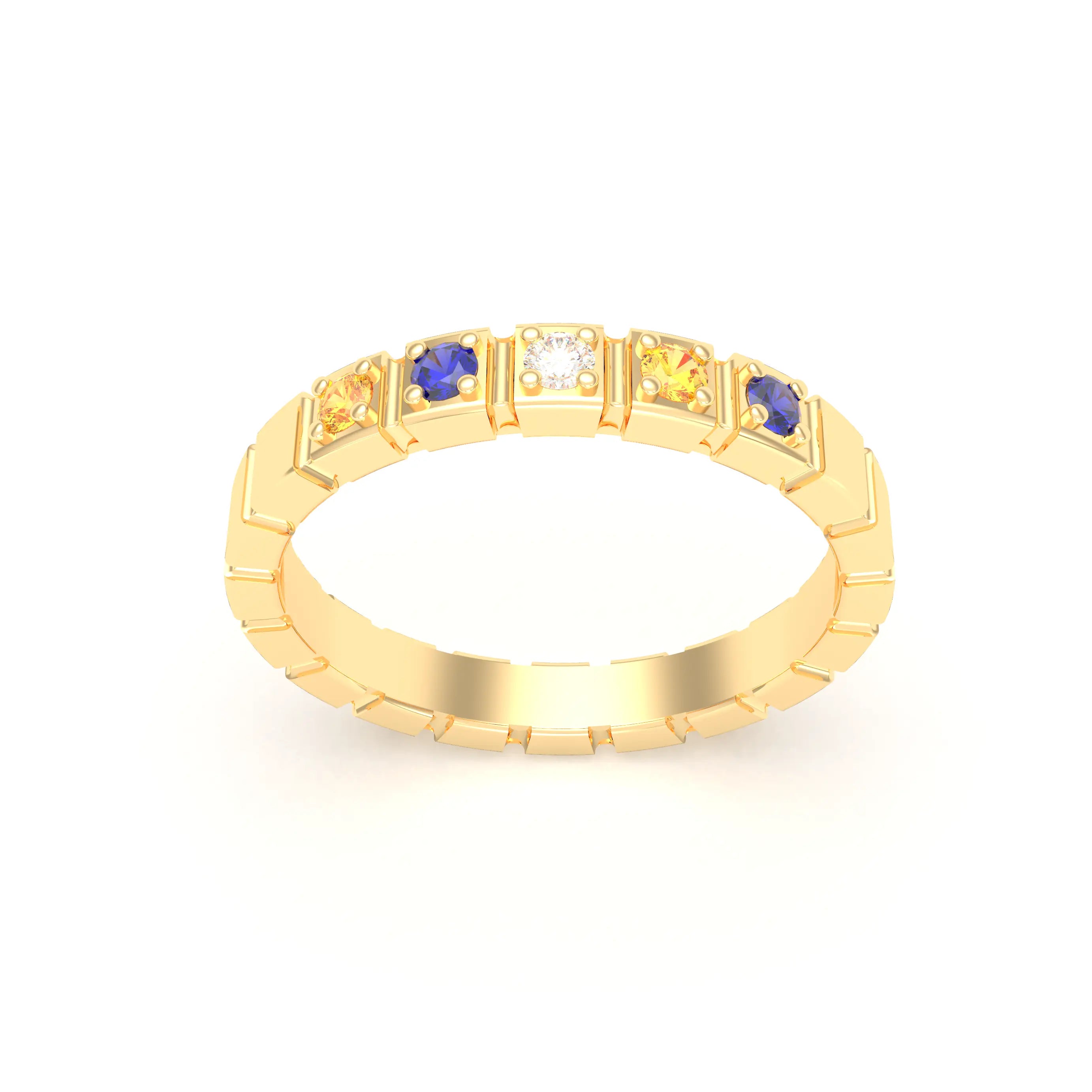Bague New York en or jaune 18 carats, joaillerie personnalisable à 5 pierres