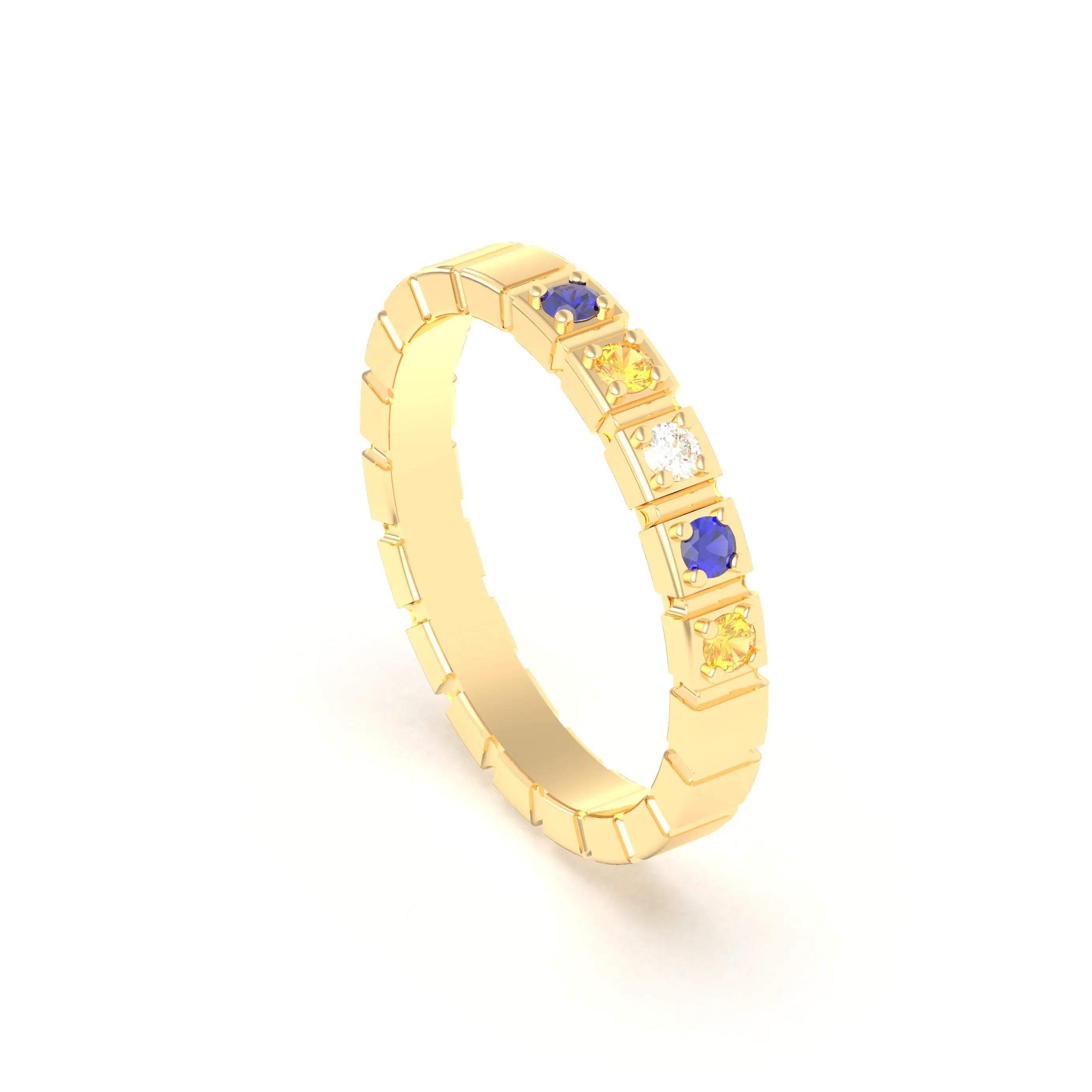 Bague New York en or jaune 18 carats, joaillerie personnalisable à 5 pierres