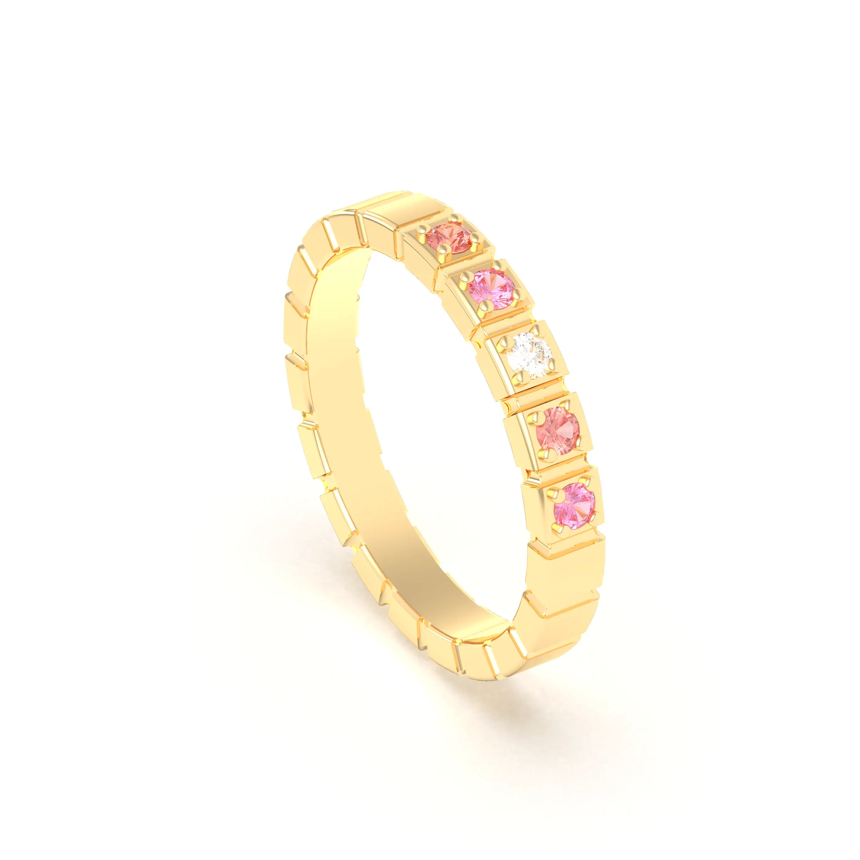 Bague New York en or jaune 18 carats, joaillerie personnalisable à 5 pierres