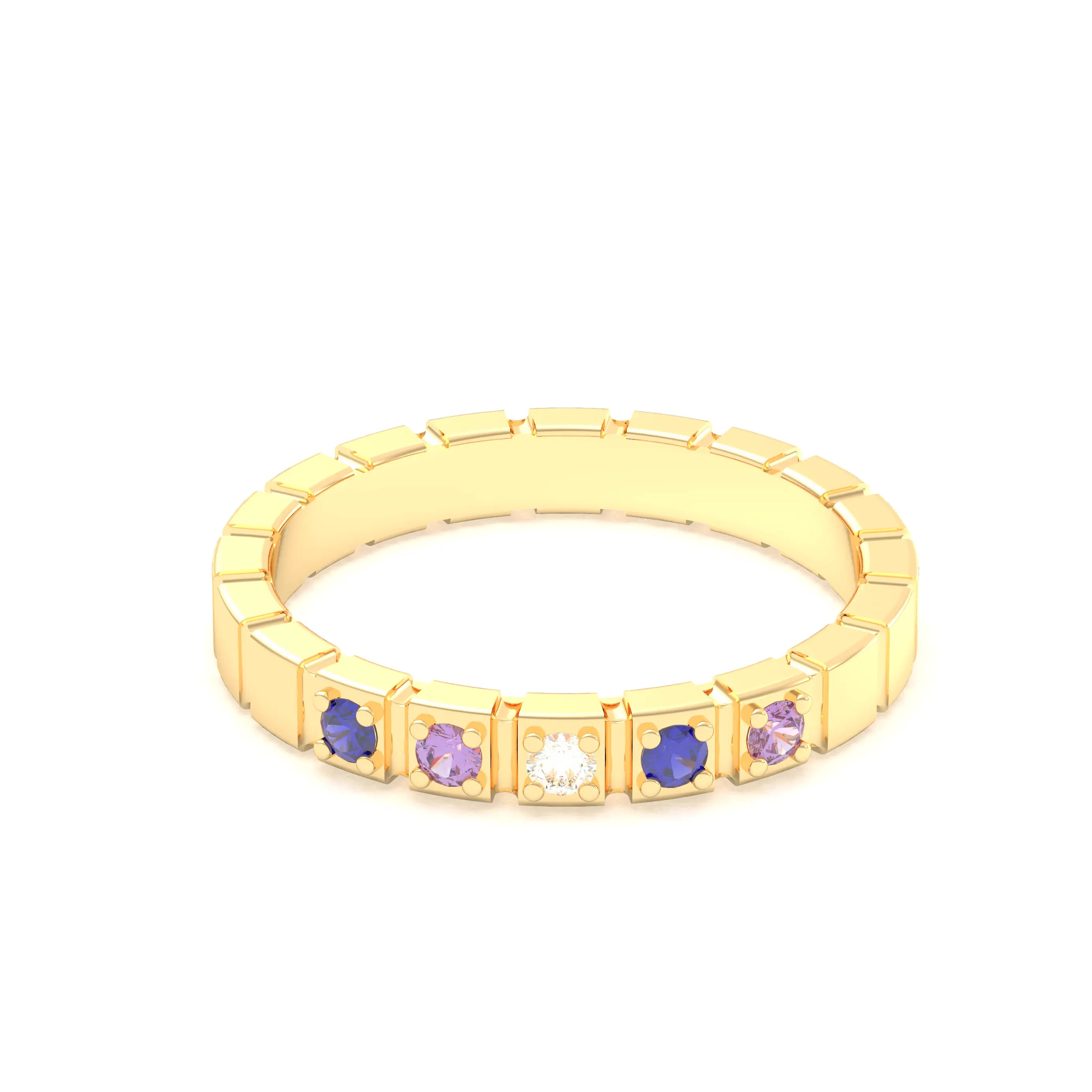 Bague New York en or jaune 18 carats, joaillerie personnalisable à 5 pierres