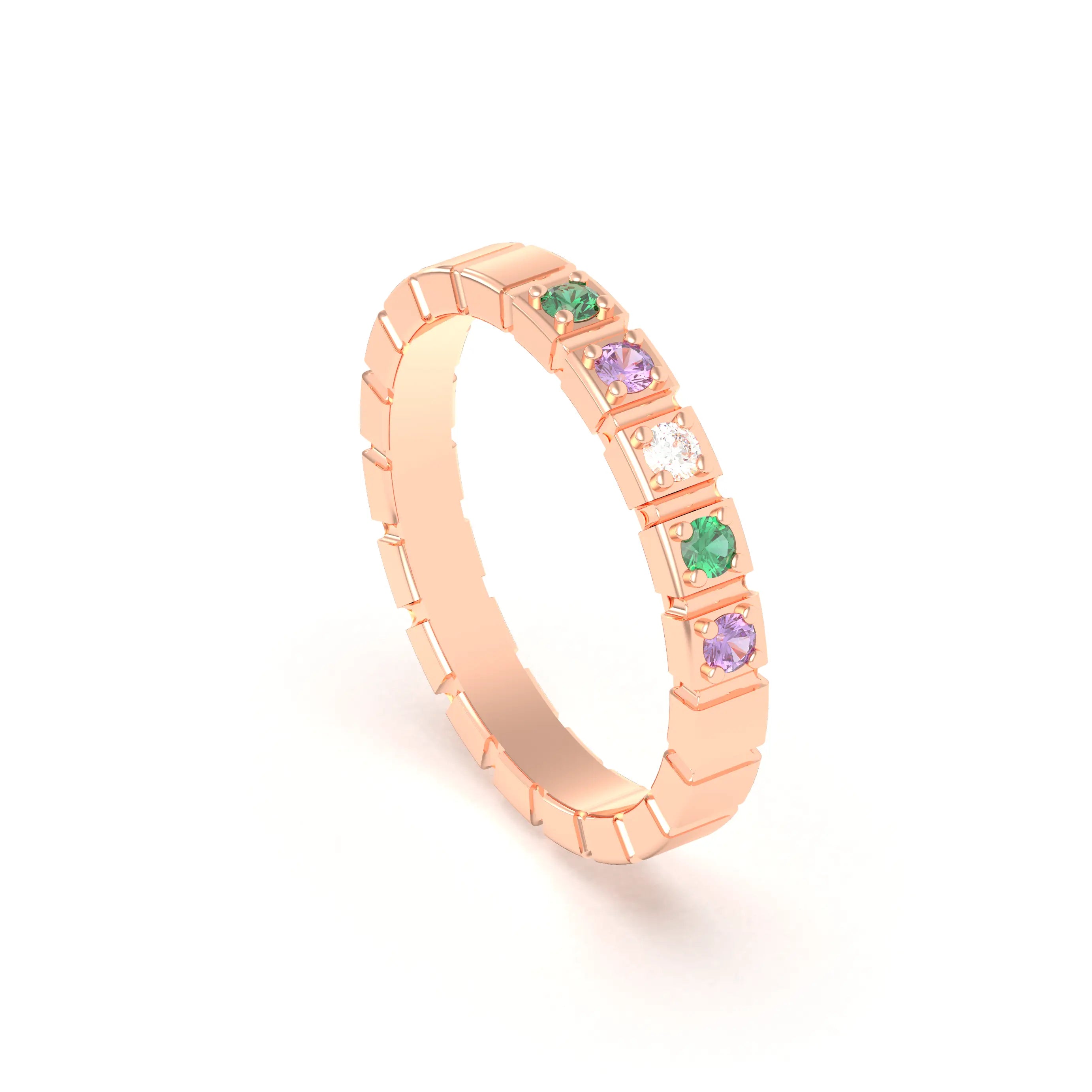 Bague New York en or rose 18 carats, joaillerie personnalisable à 5 pierres
