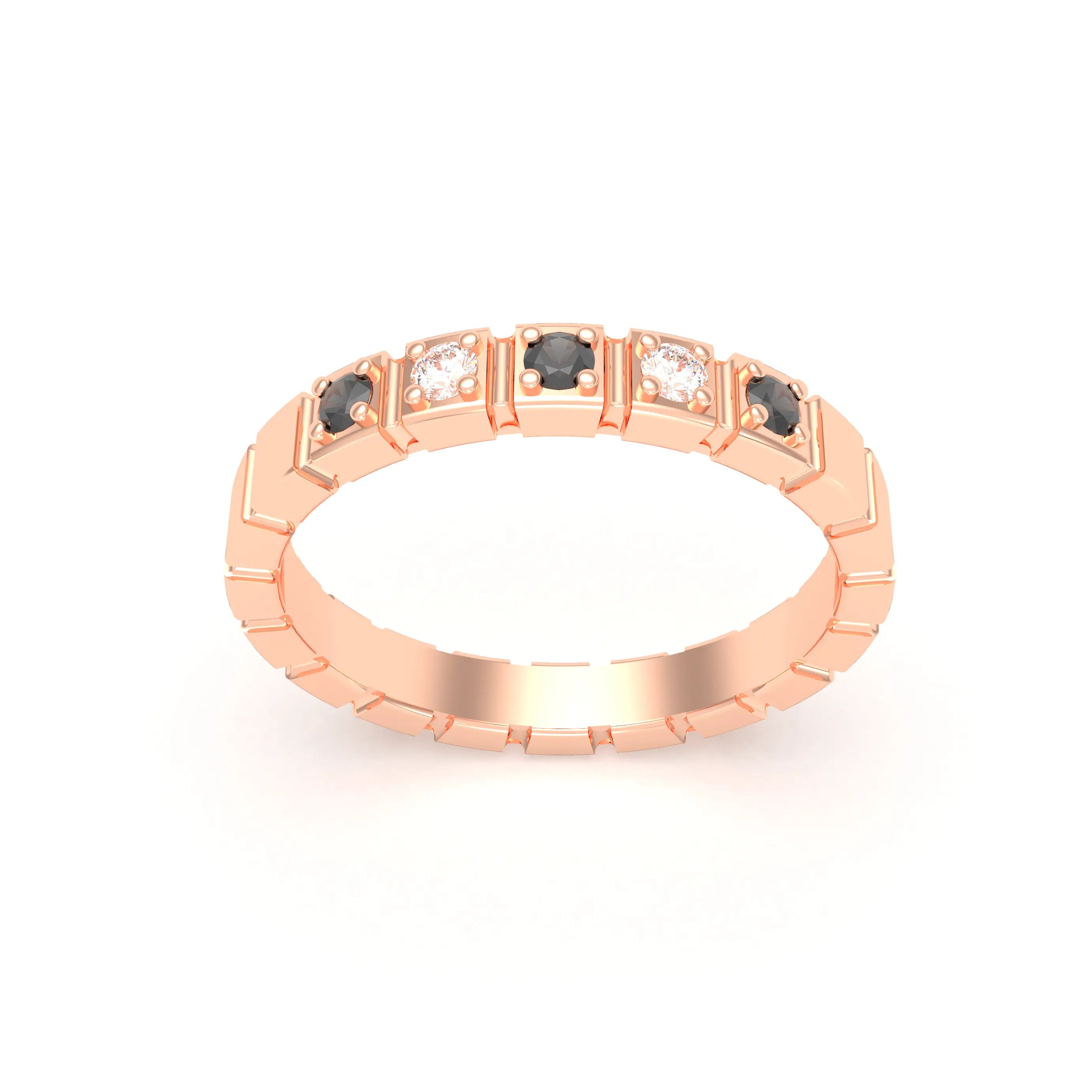 Bague New York en or rose 18 carats, joaillerie personnalisable à 5 pierres