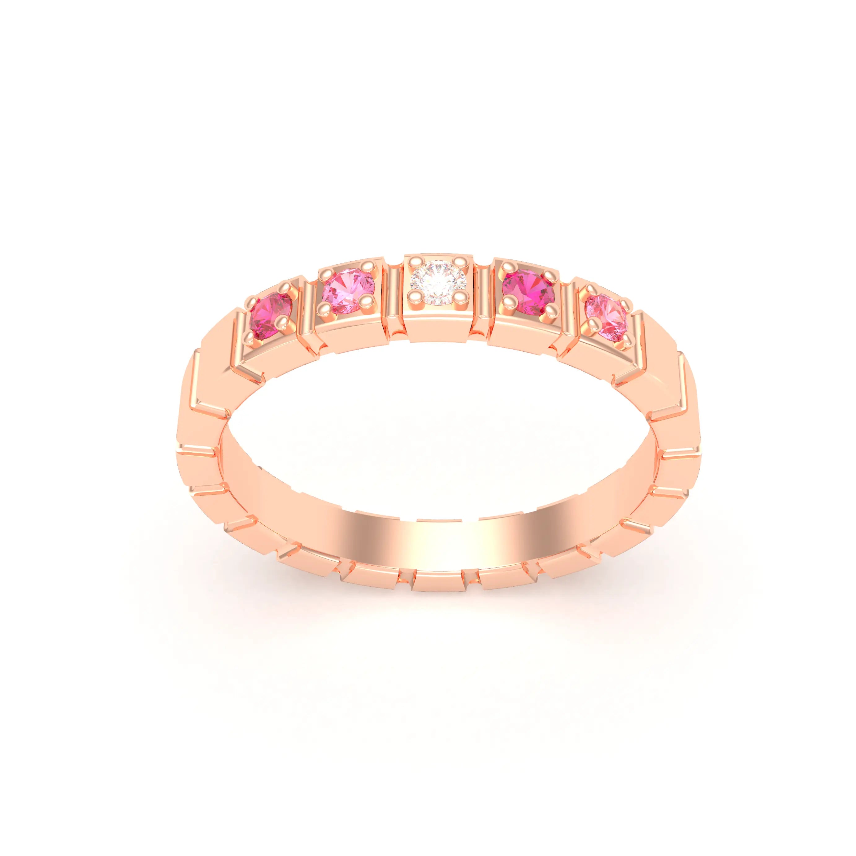 Bague New York en or rose 18 carats, joaillerie personnalisable à 5 pierres
