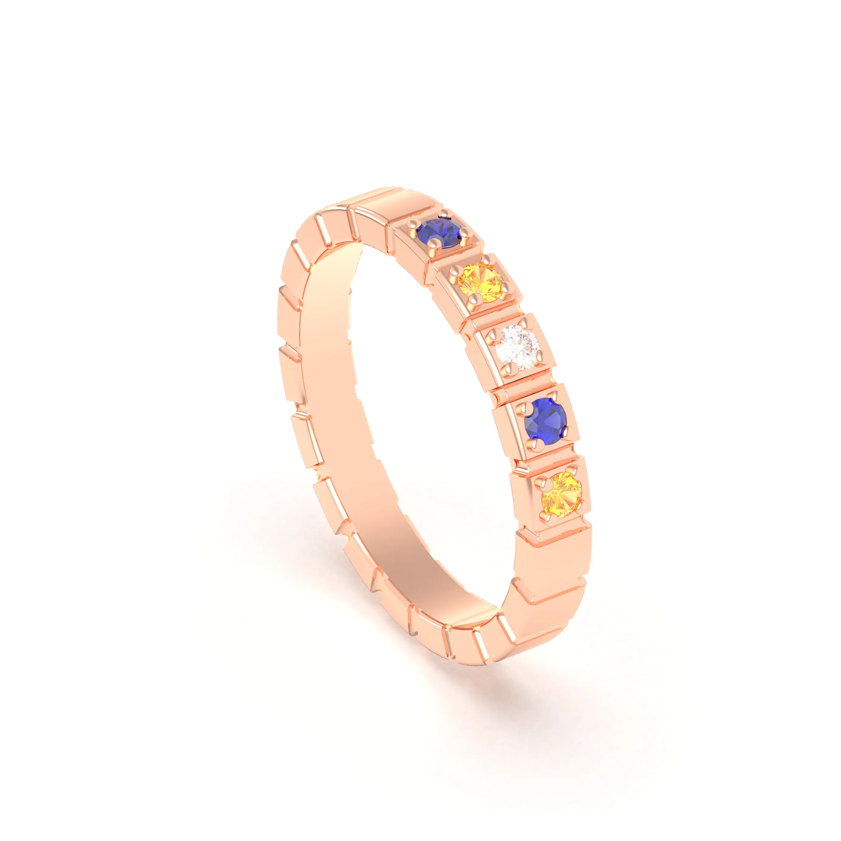 Bague New York en or rose 18 carats, joaillerie personnalisable à 5 pierres