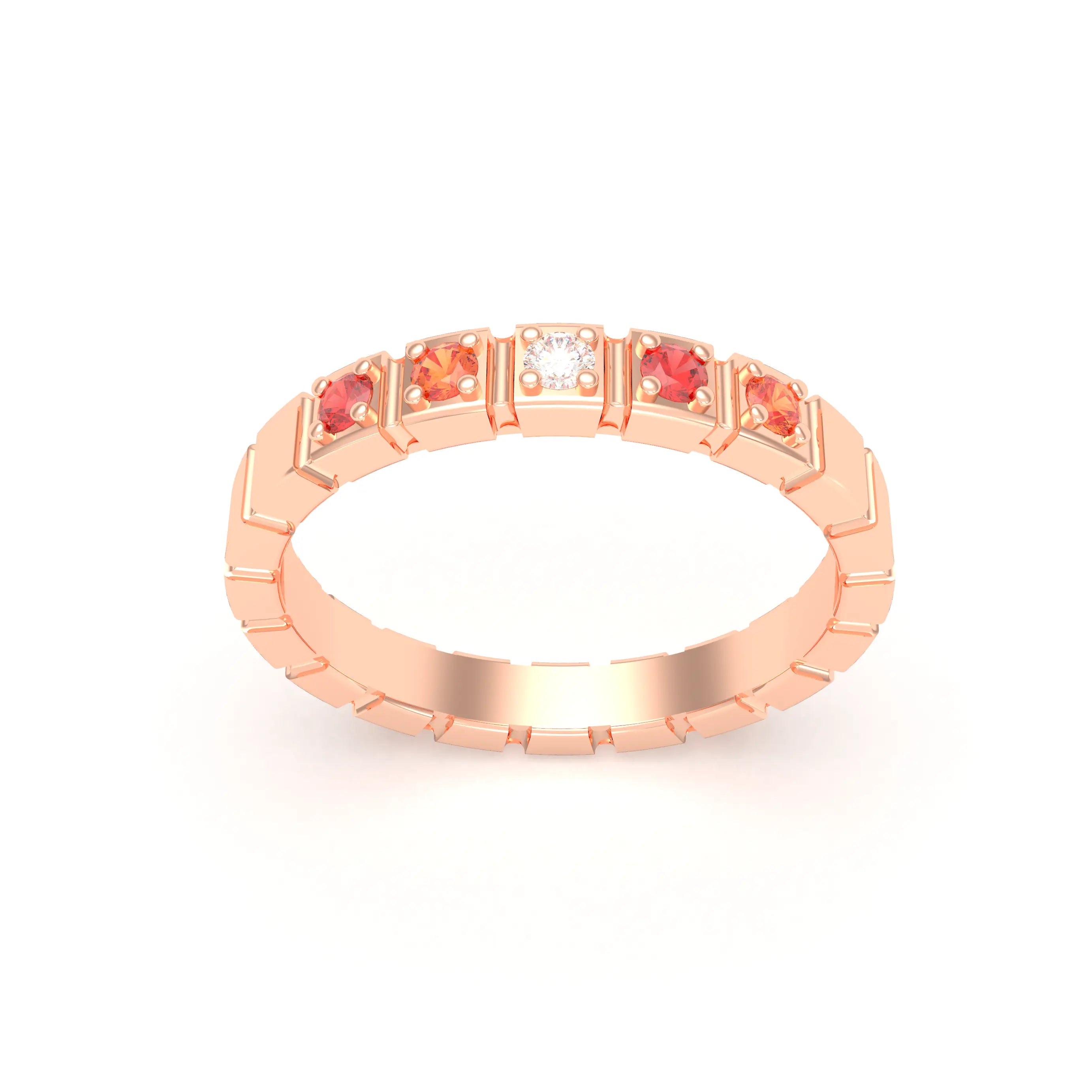 Bague New York en or rose 18 carats, joaillerie personnalisable à 5 pierres