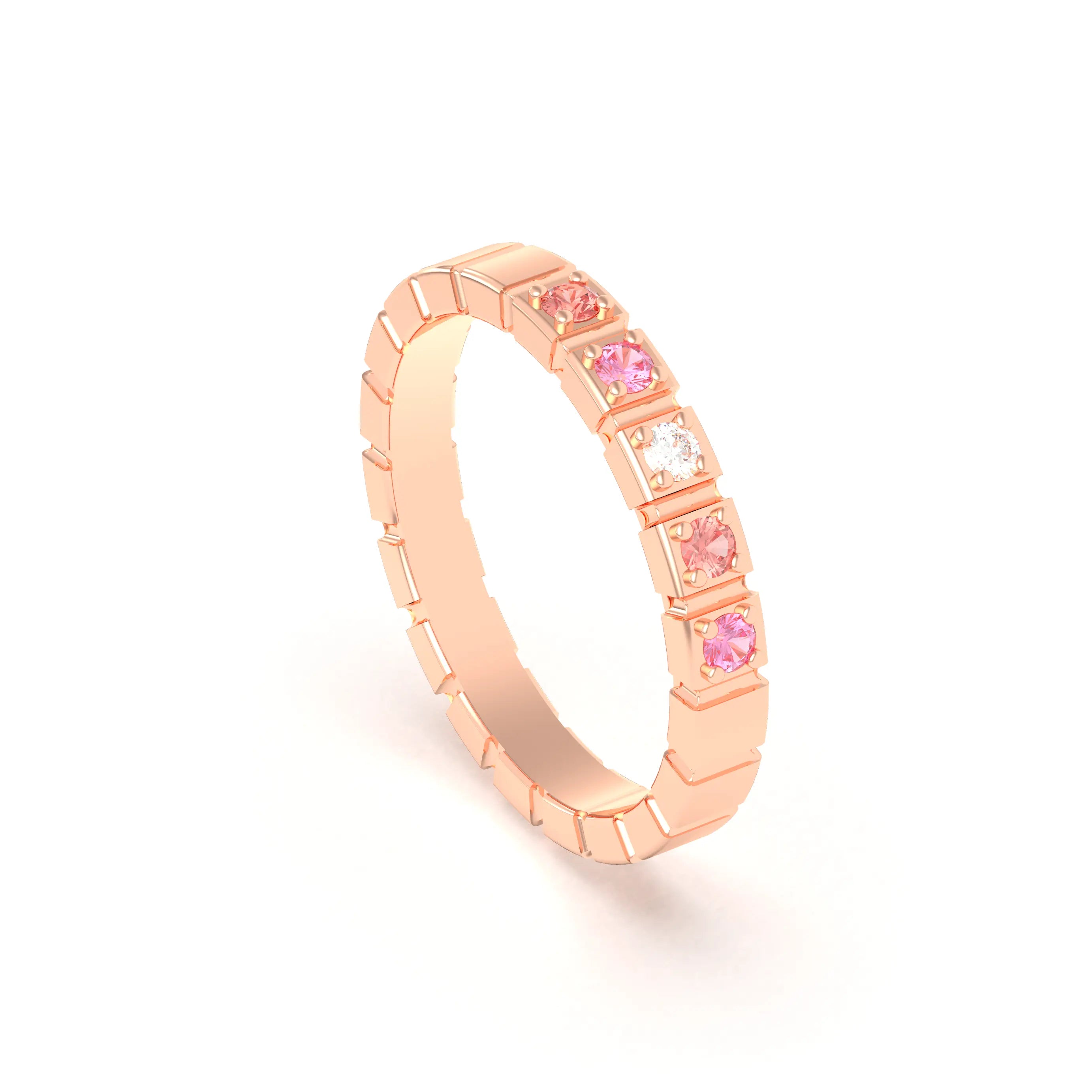 Bague New York en or rose 18 carats, joaillerie personnalisable à 5 pierres