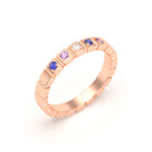 Bague New York en or rose 18 carats, joaillerie personnalisable à 5 pierres Diamant - Saphir bleu - Saphir violet