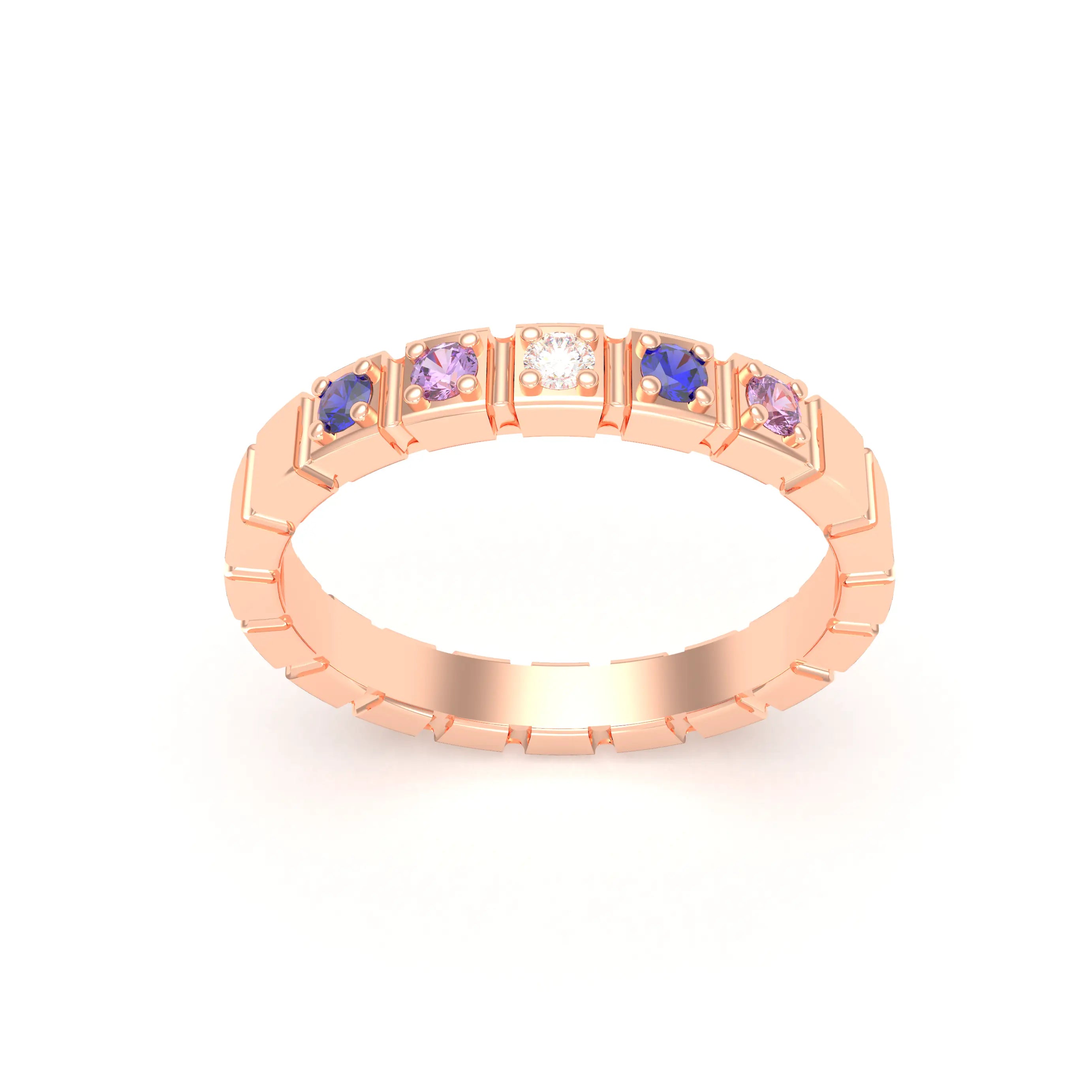 Bague New York en or rose 18 carats, joaillerie personnalisable à 5 pierres