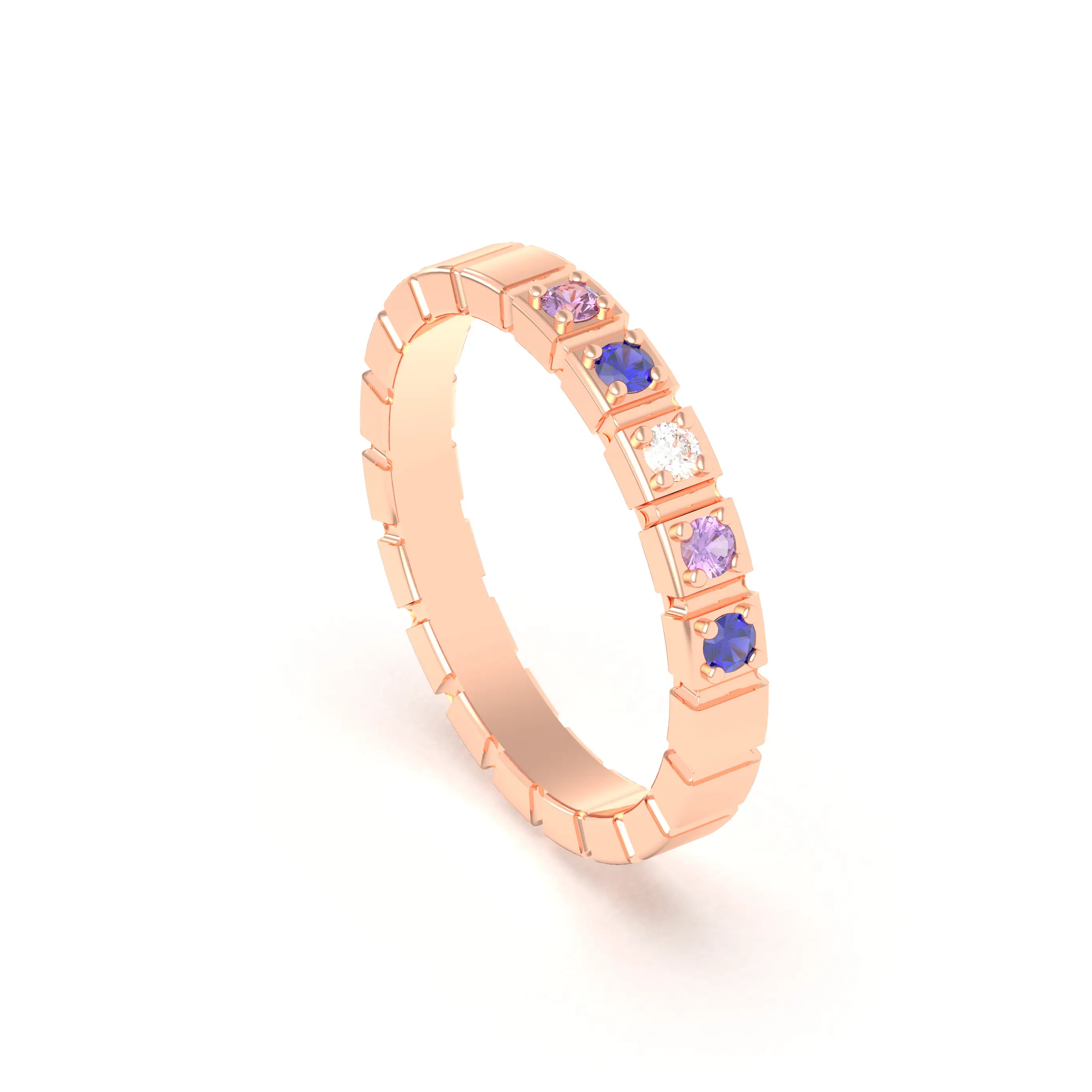 Bague New York en or rose 18 carats, joaillerie personnalisable à 5 pierres