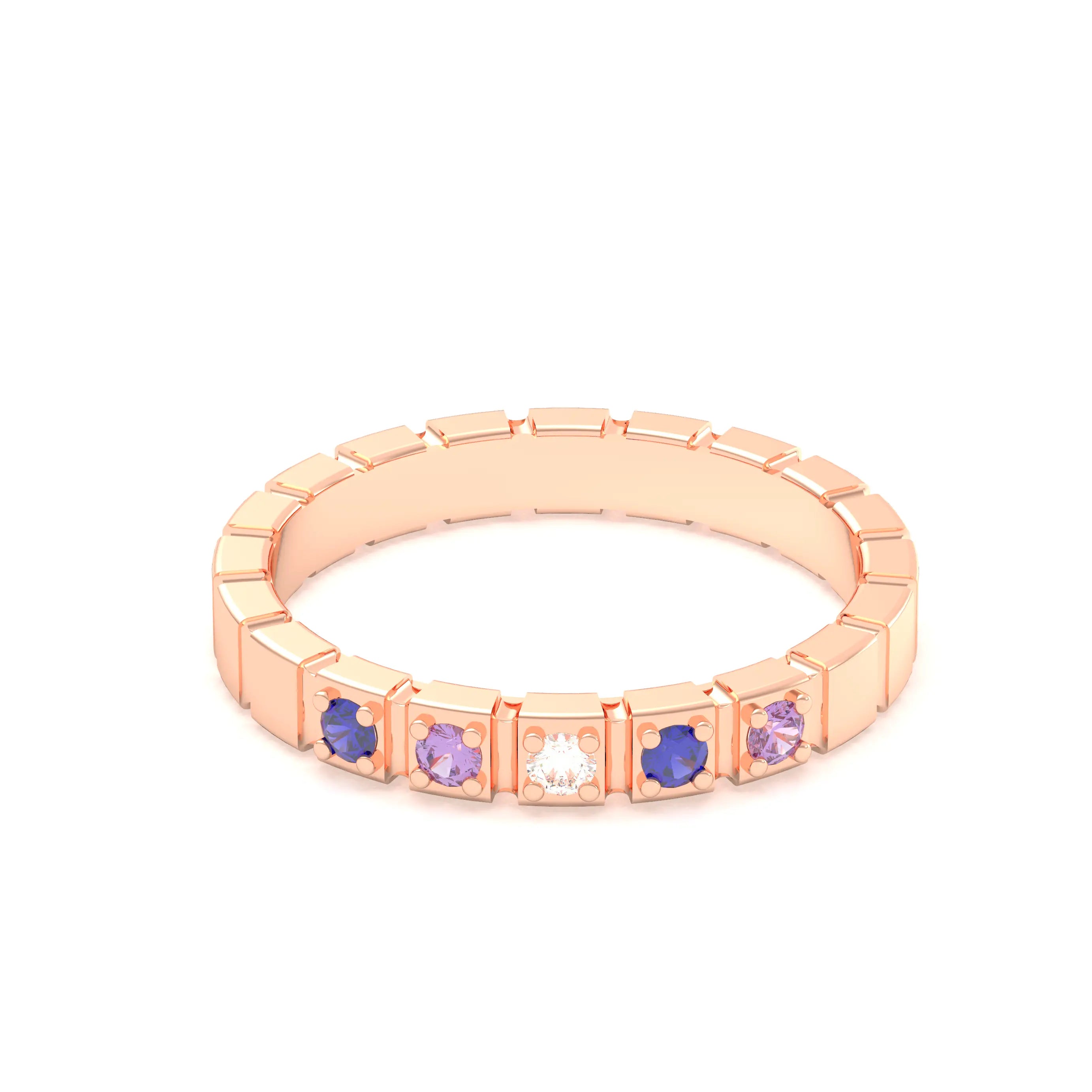 Bague New York en or rose 18 carats, joaillerie personnalisable à 5 pierres