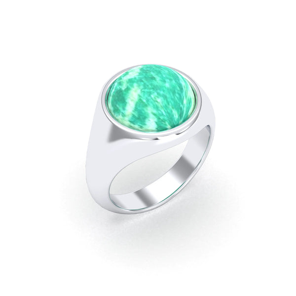 Bague femme Noé en argent 950, cabochon de pierre fine au choix Amazonite