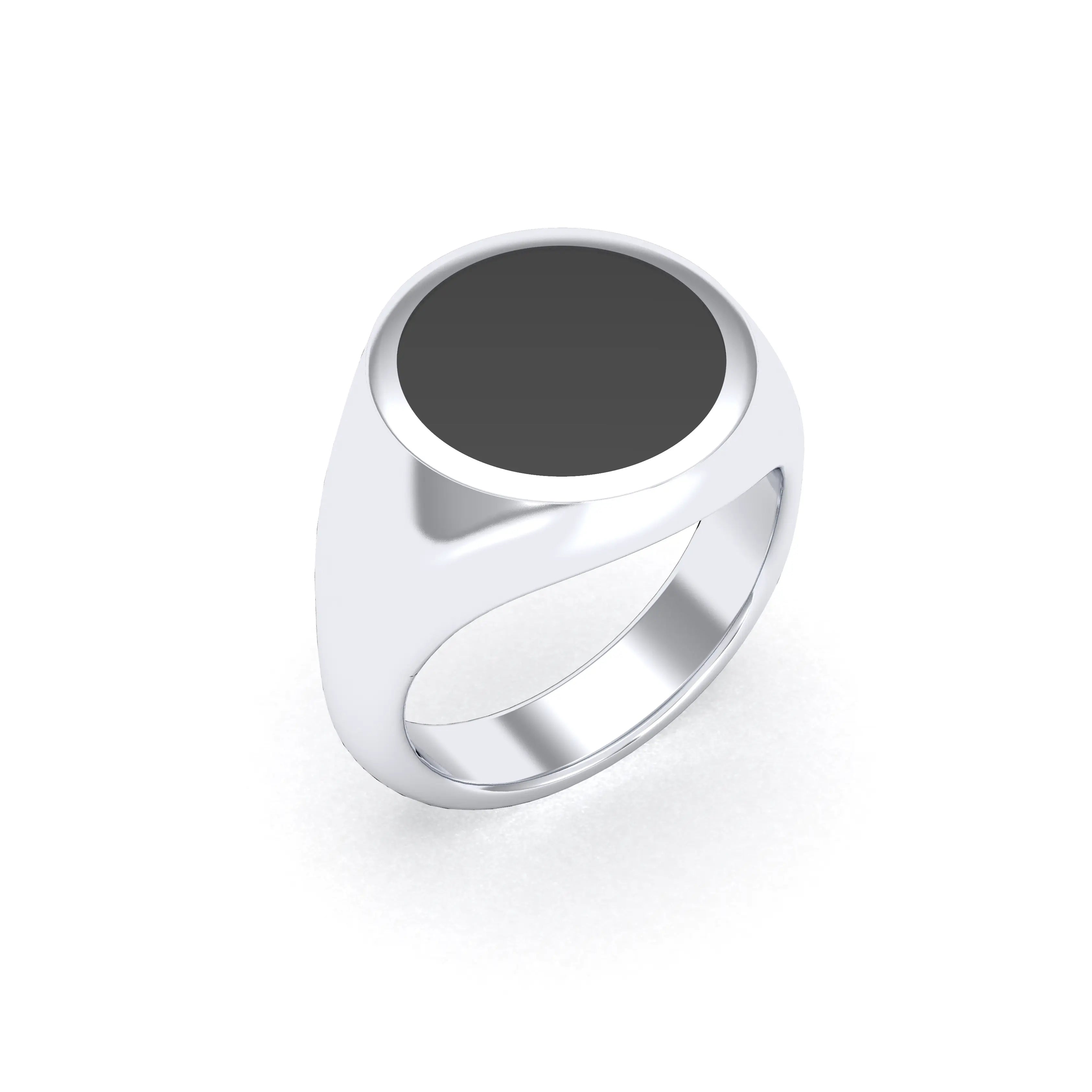 Bague femme Noé en argent 950, chevalière à pierre fine plate au choix Agate noire