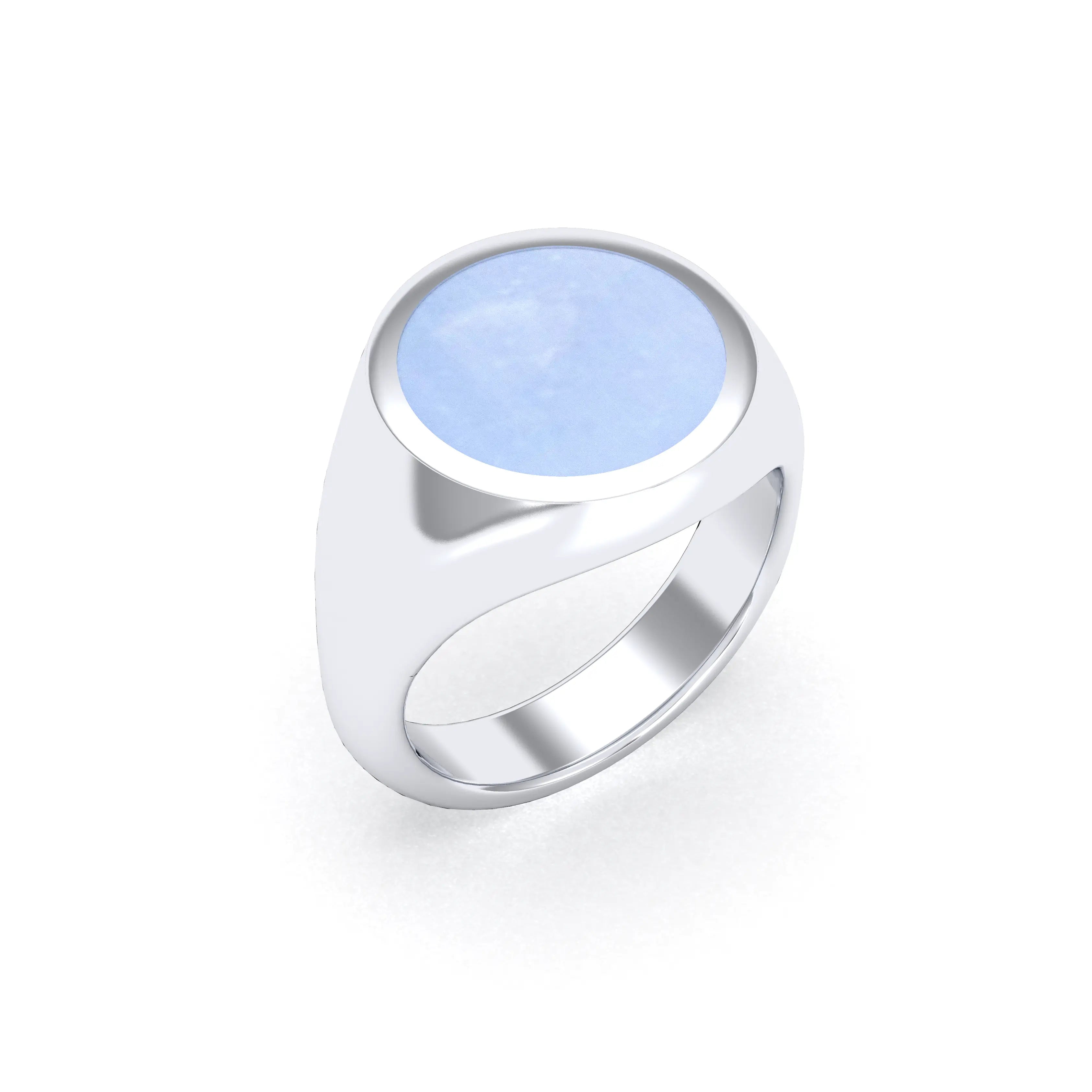 Bague femme Noé en argent 950, chevalière à pierre fine plate au choix Aigue Marine
