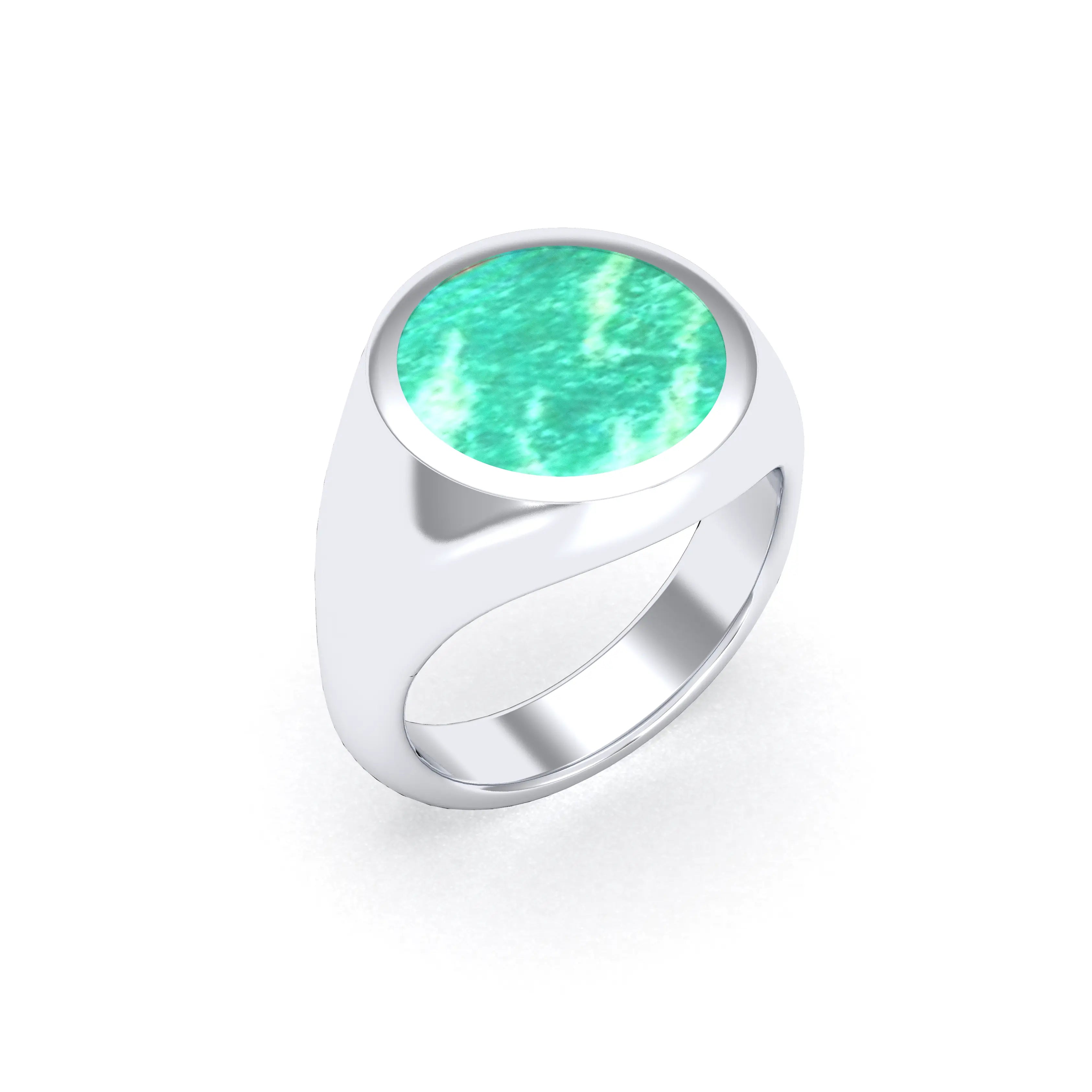 Bague femme Noé en argent 950, chevalière à pierre fine plate au choix Amazonite