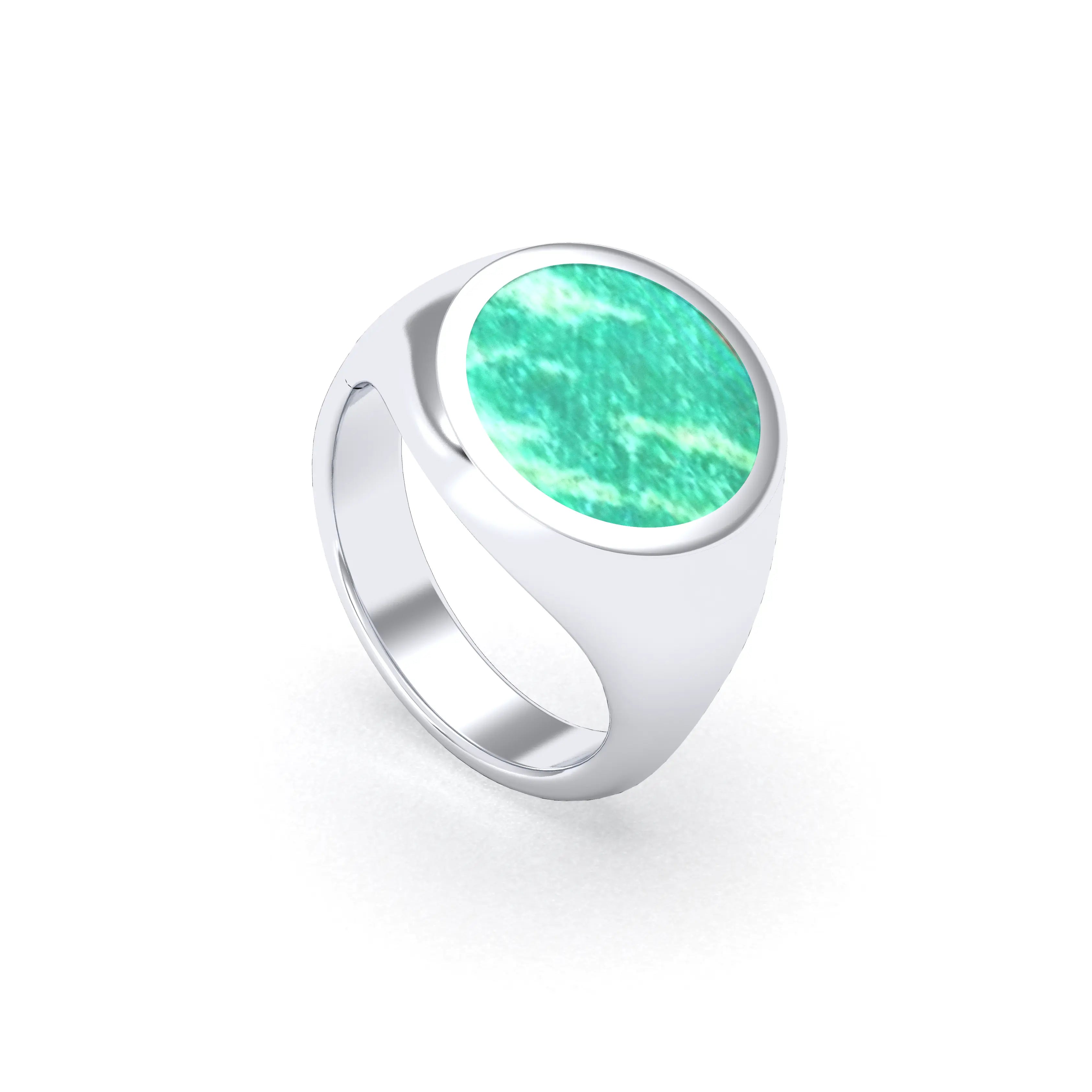 Bague femme Noé en argent 950, chevalière à pierre fine plate au choix