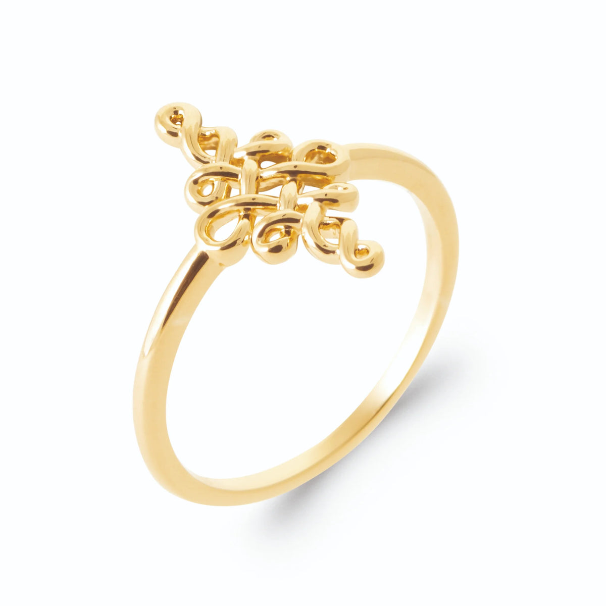 Bague nœud chinois en fil d’or lisse en plaqué or