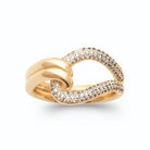 Bague nœud deux brins lisse et pavé de zircons en plaqué or
