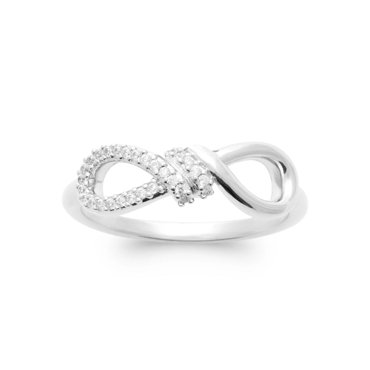 Bague nœud infini mi-pavé en argent 925