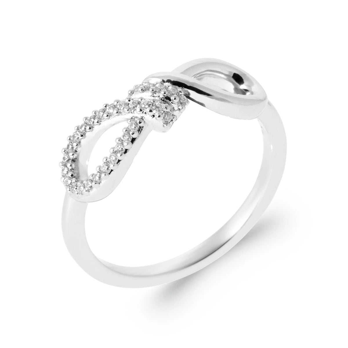 Bague nœud infini mi-pavé en argent 925