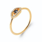 Bague œil en amande pavé de zircons et pierre bleue en plaqué or
