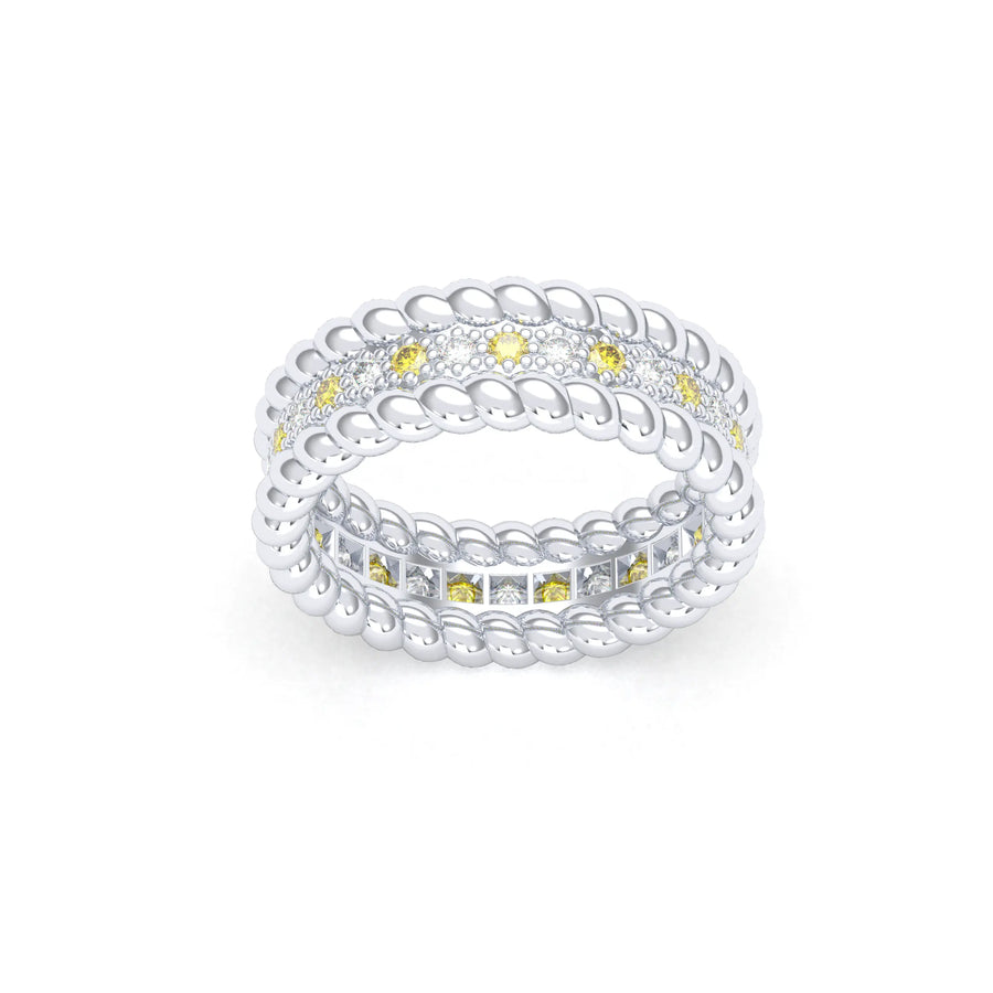 Bague de joaillerie en or blanc 18 carats, vue de détail, fabriquée à l’atelier Bajoia de Sèvres