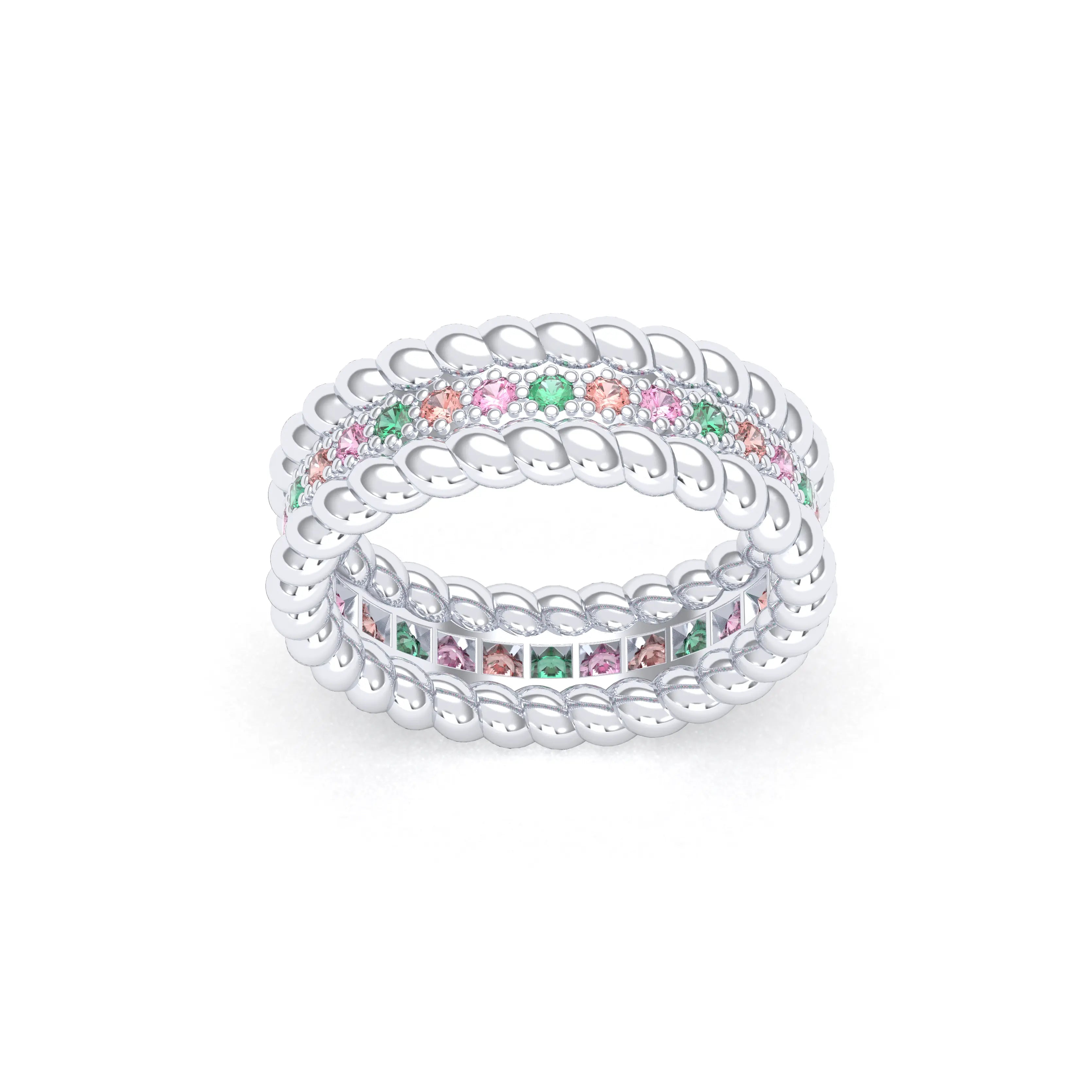 Bague Olympe torsadée en or blanc 18 carats, pierres fines et précieuses