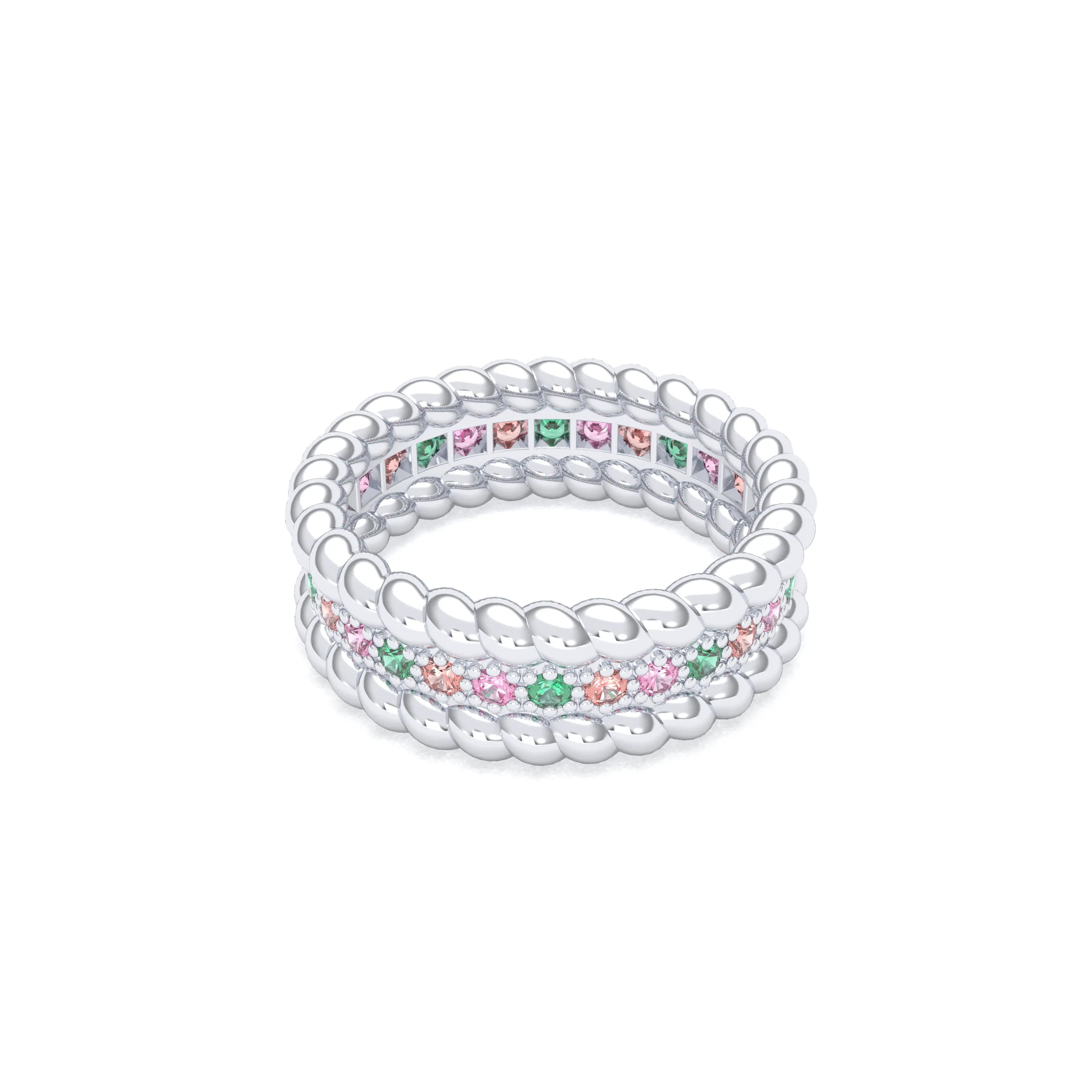 Bague Olympe torsadée en or blanc 18 carats, pierres fines et précieuses