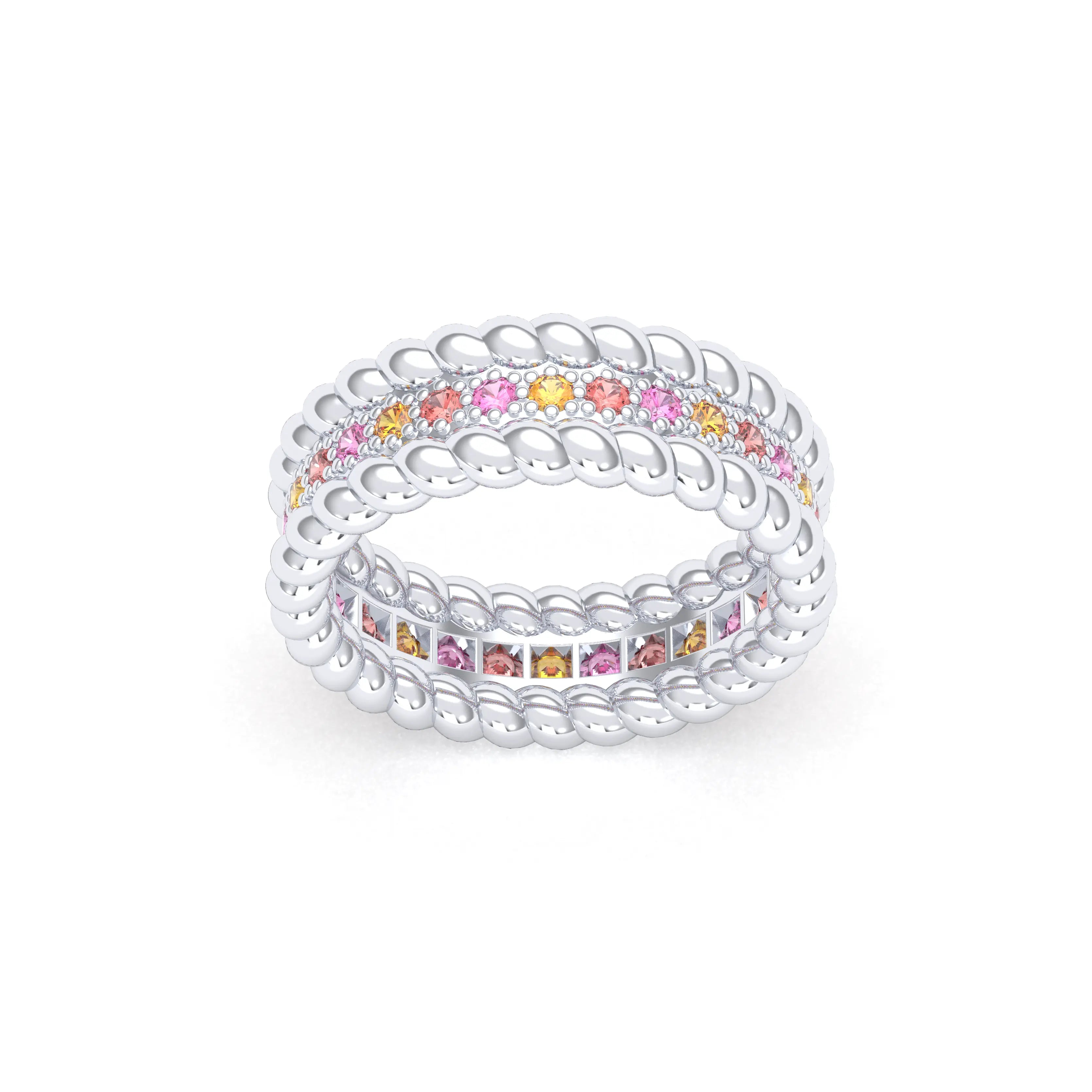 Bague Olympe torsadée en or blanc 18 carats, pierres fines et précieuses
